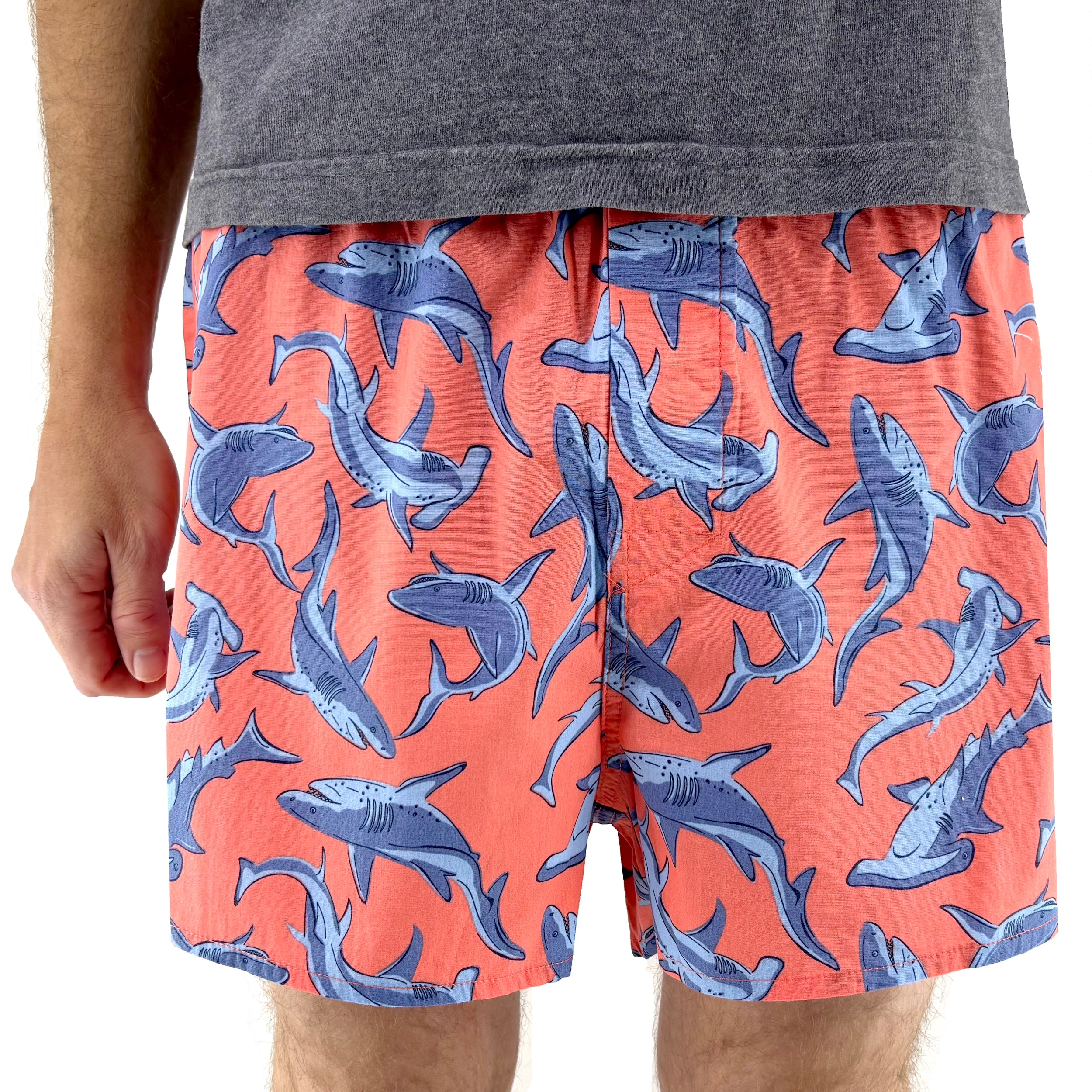 Mens Bright Orange Hammerhead Great White Shark Patterned Boxer Shorts