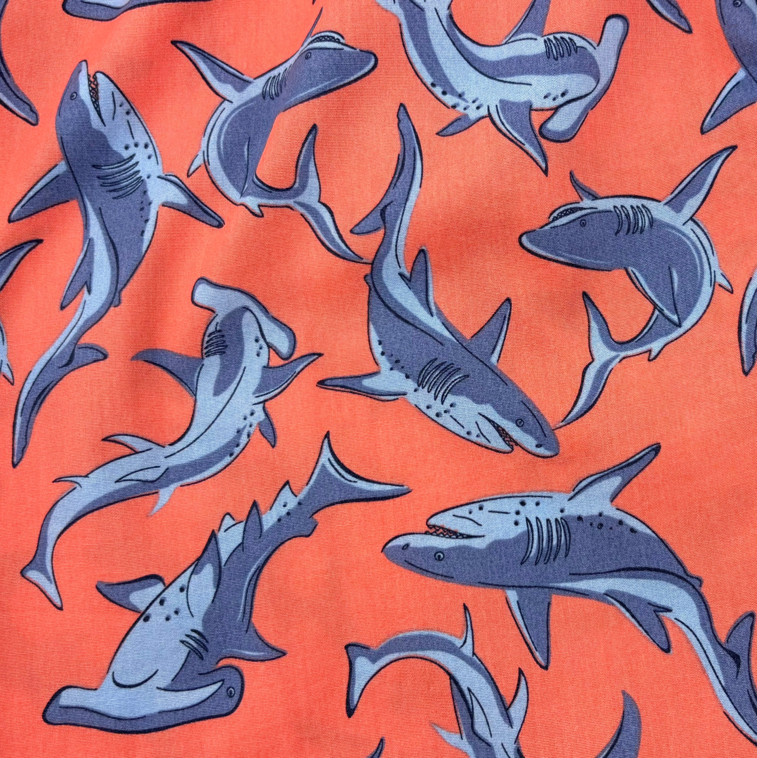 Mens Bright Orange Hammerhead Great White Shark Patterned Boxer Shorts