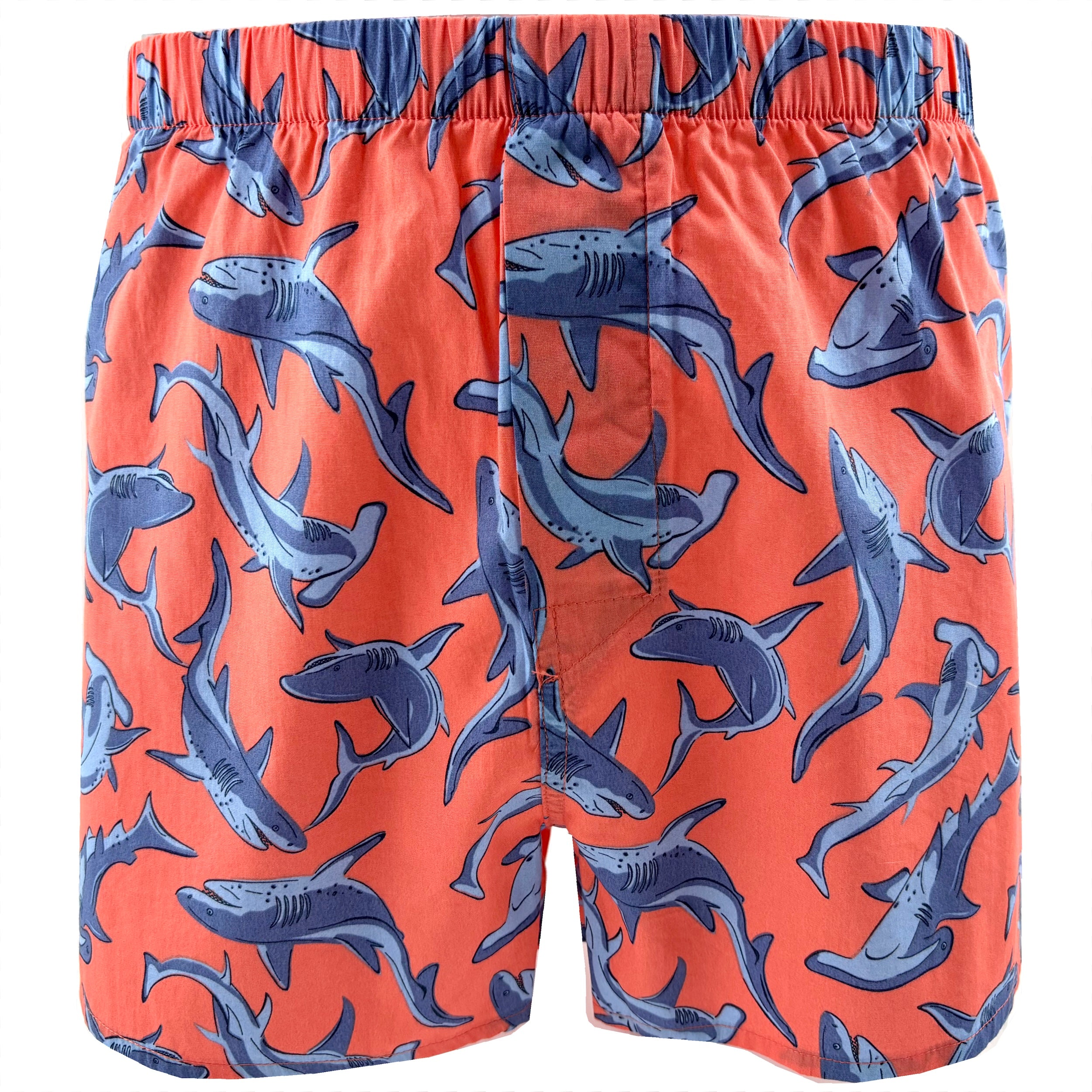 Mens Bright Orange Hammerhead Great White Shark Patterned Boxer Shorts