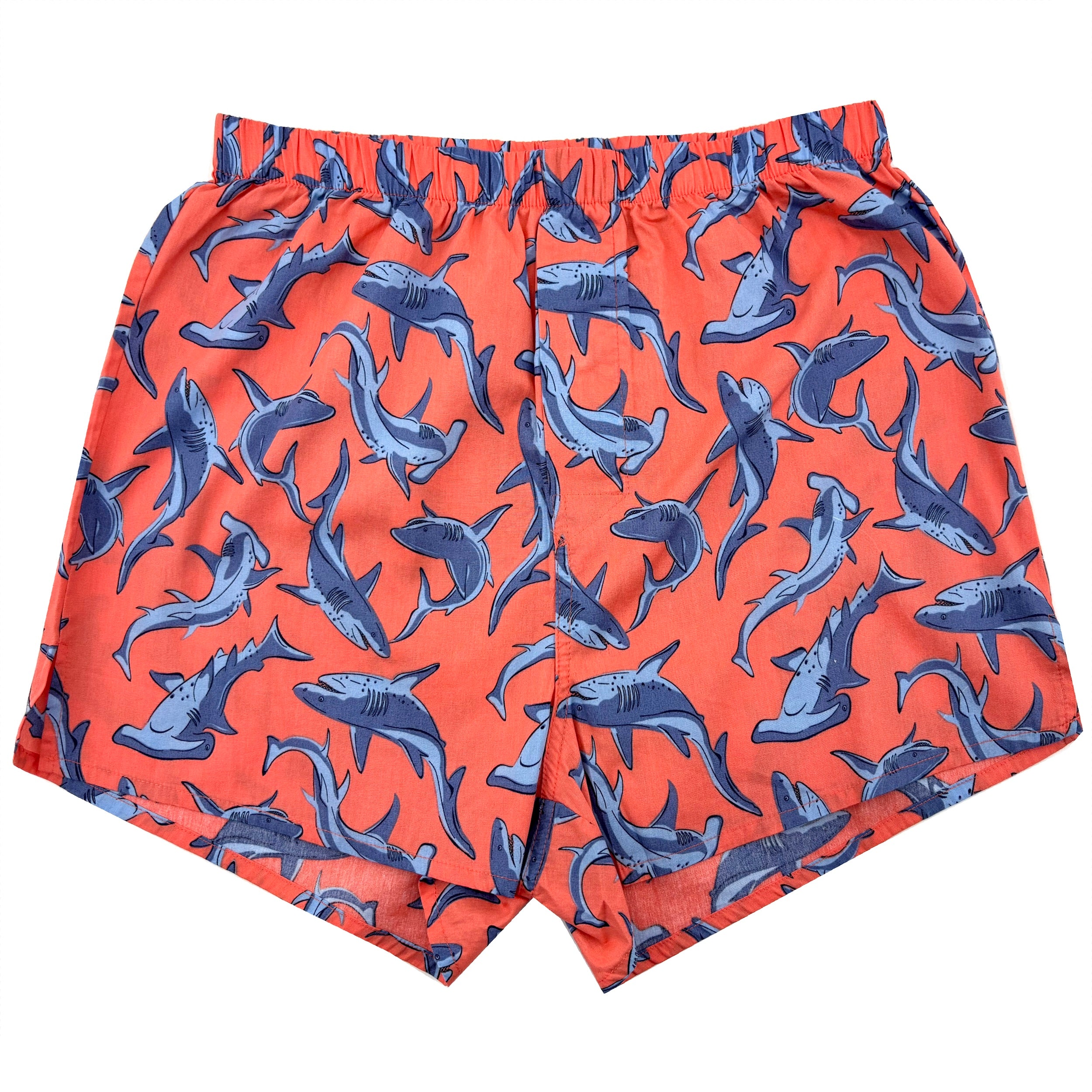 Mens Bright Orange Hammerhead Great White Shark Patterned Boxer Shorts