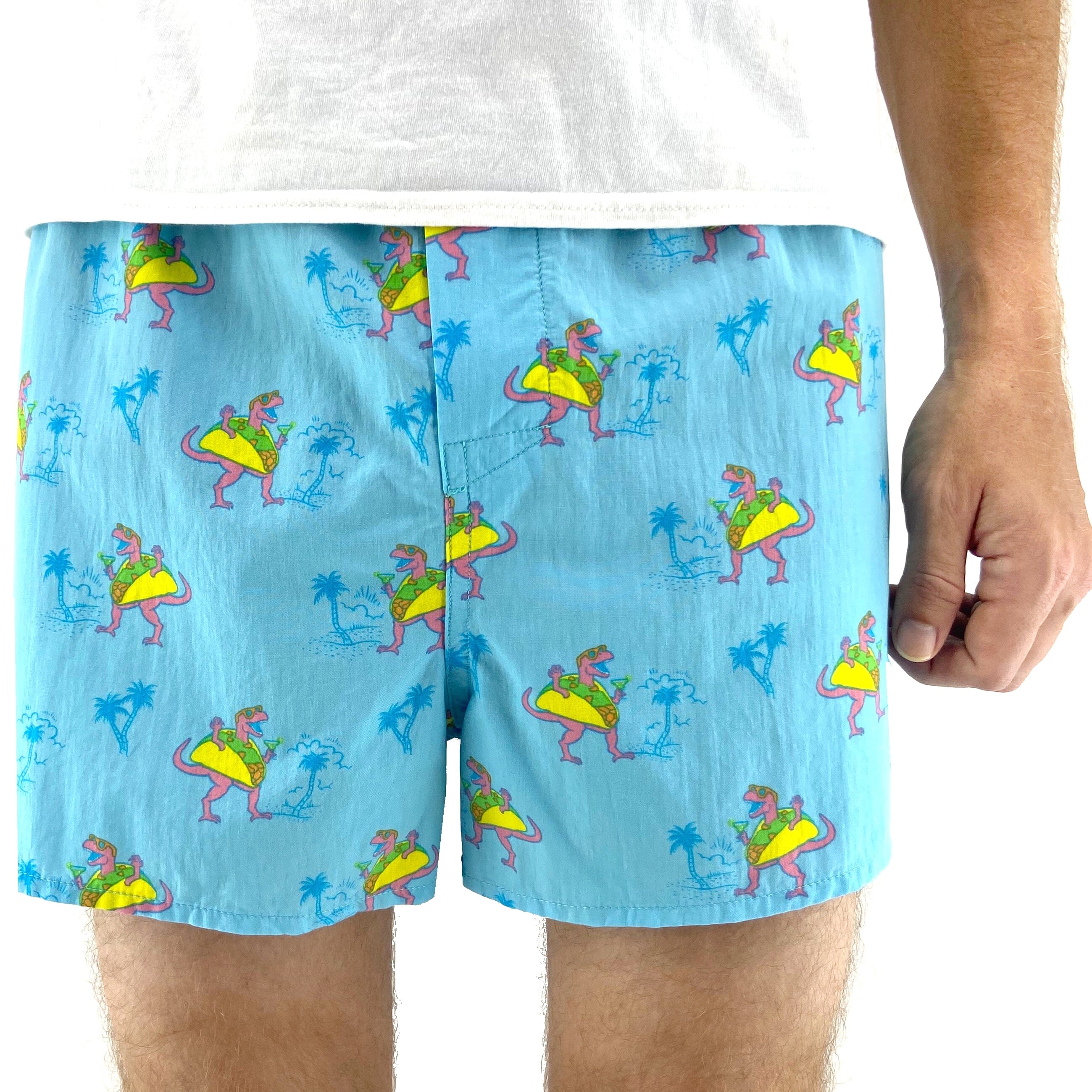 Men's T-Rex Dinosaurs Dressed Up as Tacos All Over Print Boxer Shorts