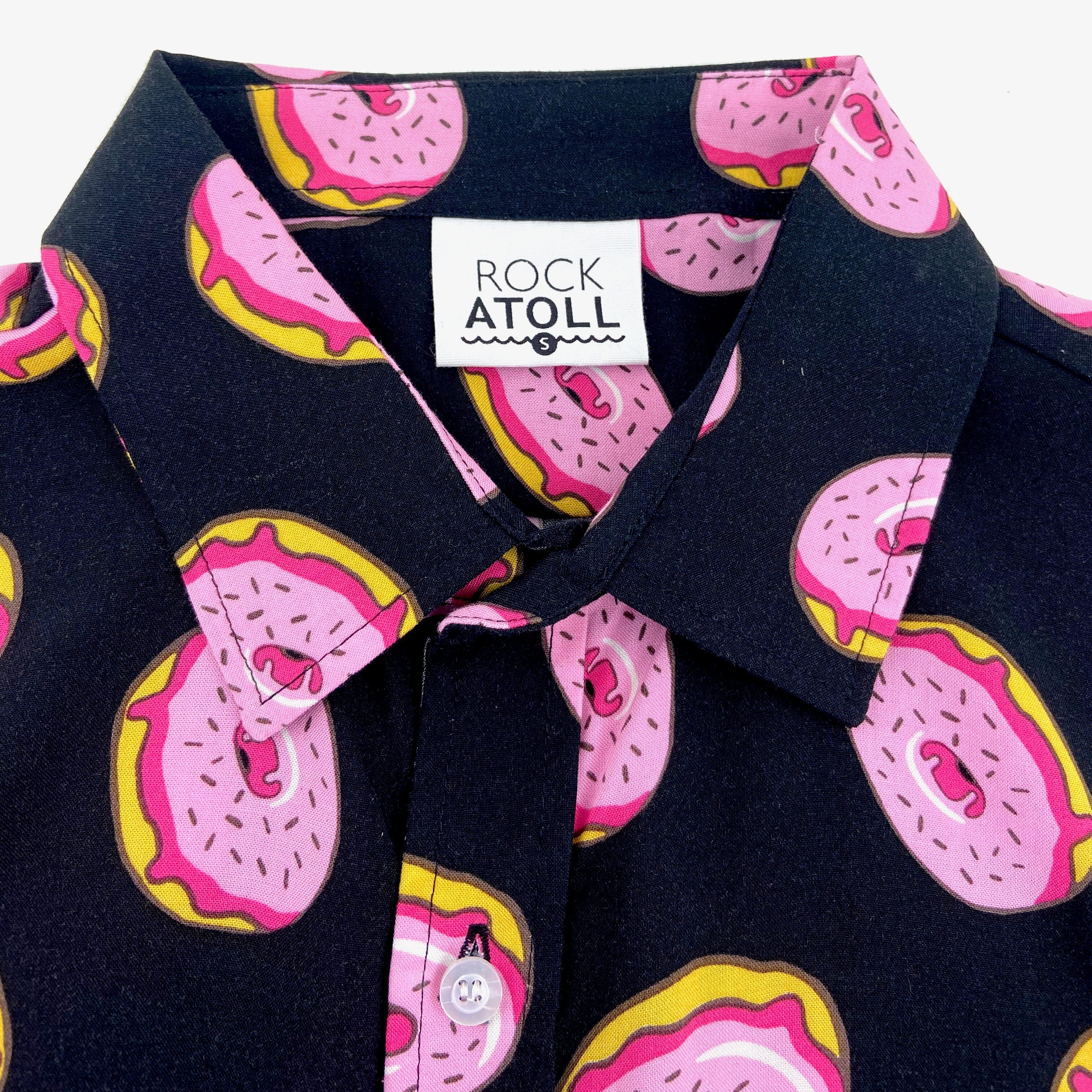 Men's Food Themed Sugary Donut Patterned Button Down Hawaiian Shirt