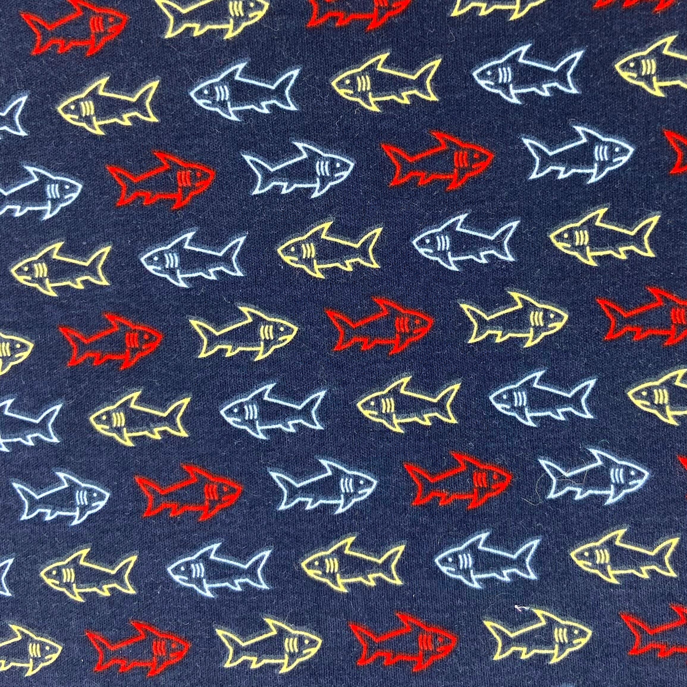 Men's Navy Blue Shark Patterned Novelty Print Cotton Crew Neck T-Shirt