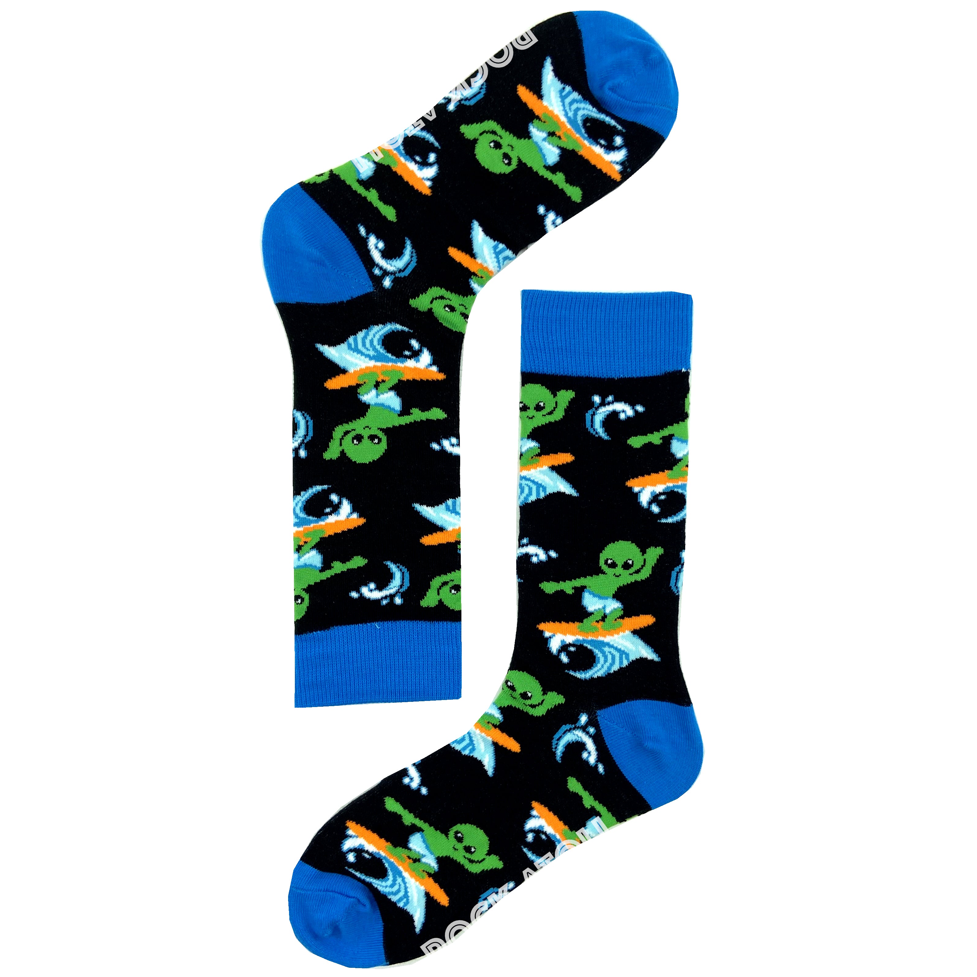 Unisex Black Alien Surfing Patterned Unusual Funky Black Novelty Socks