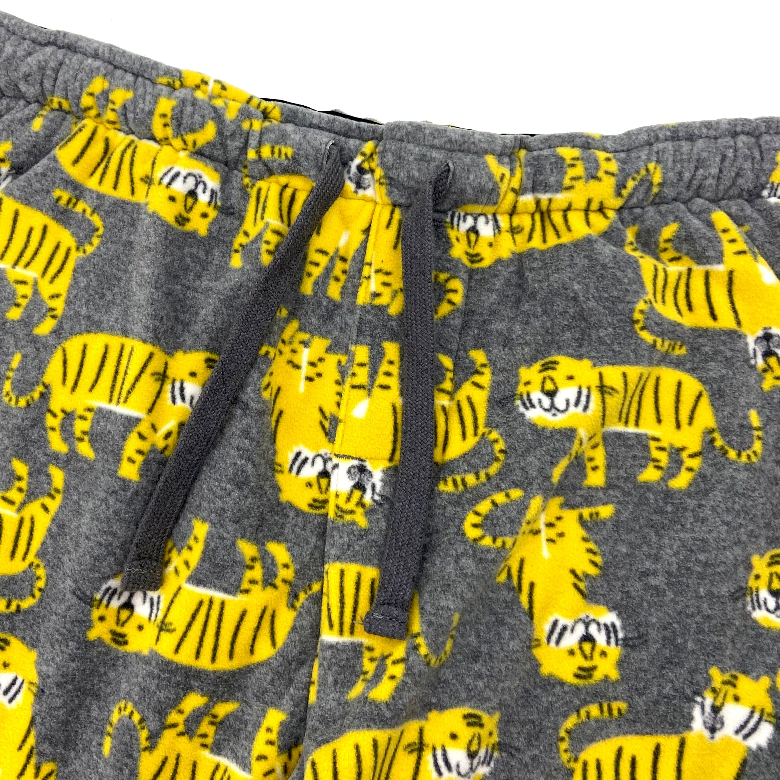 Men's Light Grey Warm Soft Fleece Pajama Bottoms with Tigers All Over