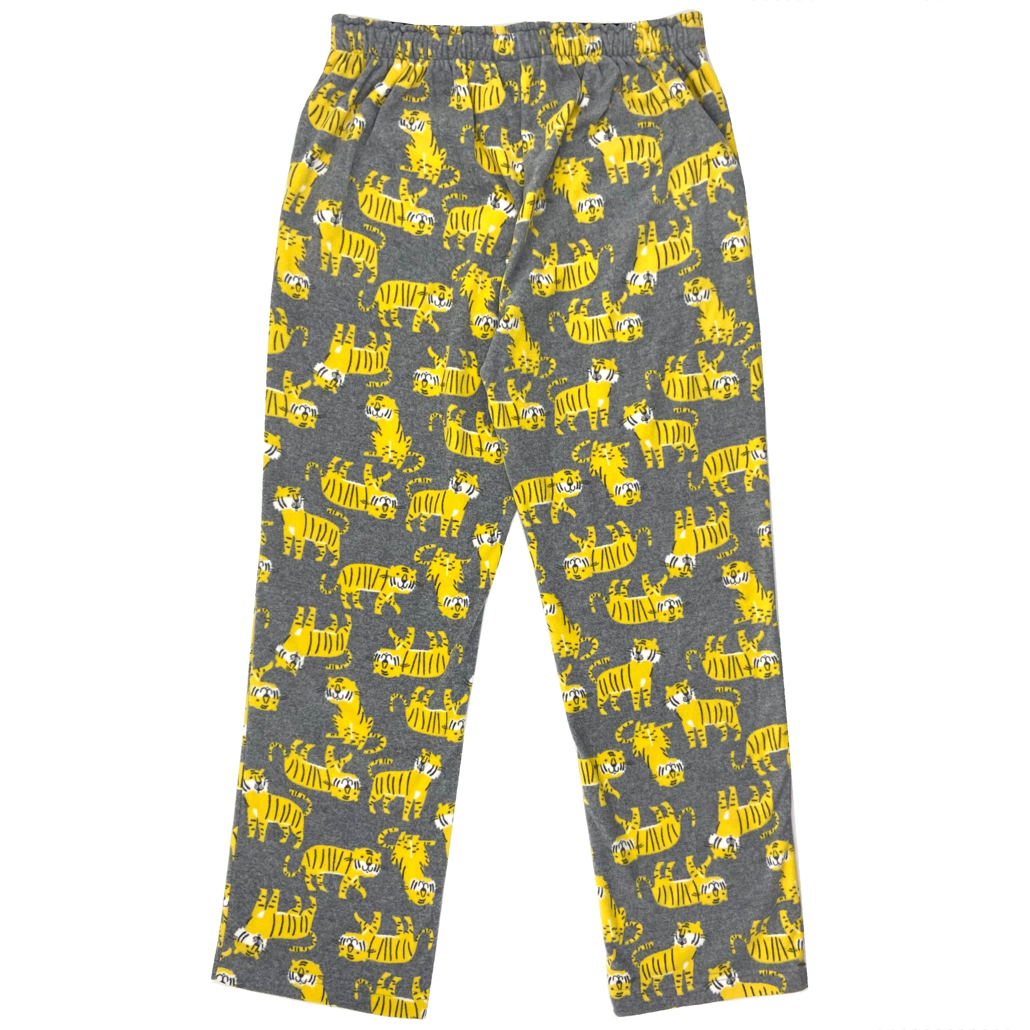 Men's Light Grey Warm Soft Fleece Pajama Bottoms with Tigers All Over