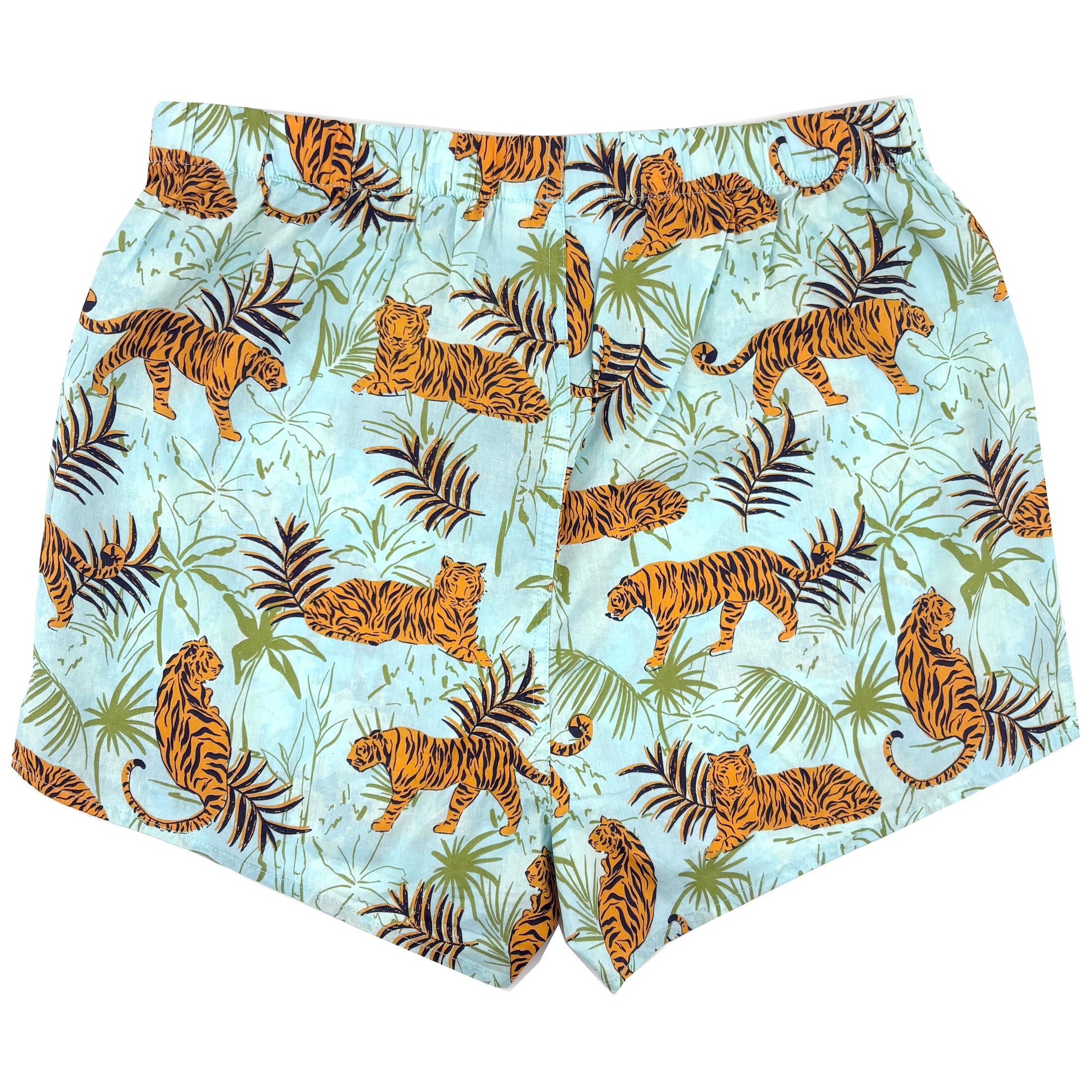 Men's Wild Tiger Novelty Print Breathable Cotton Boxer Shorts in Blue