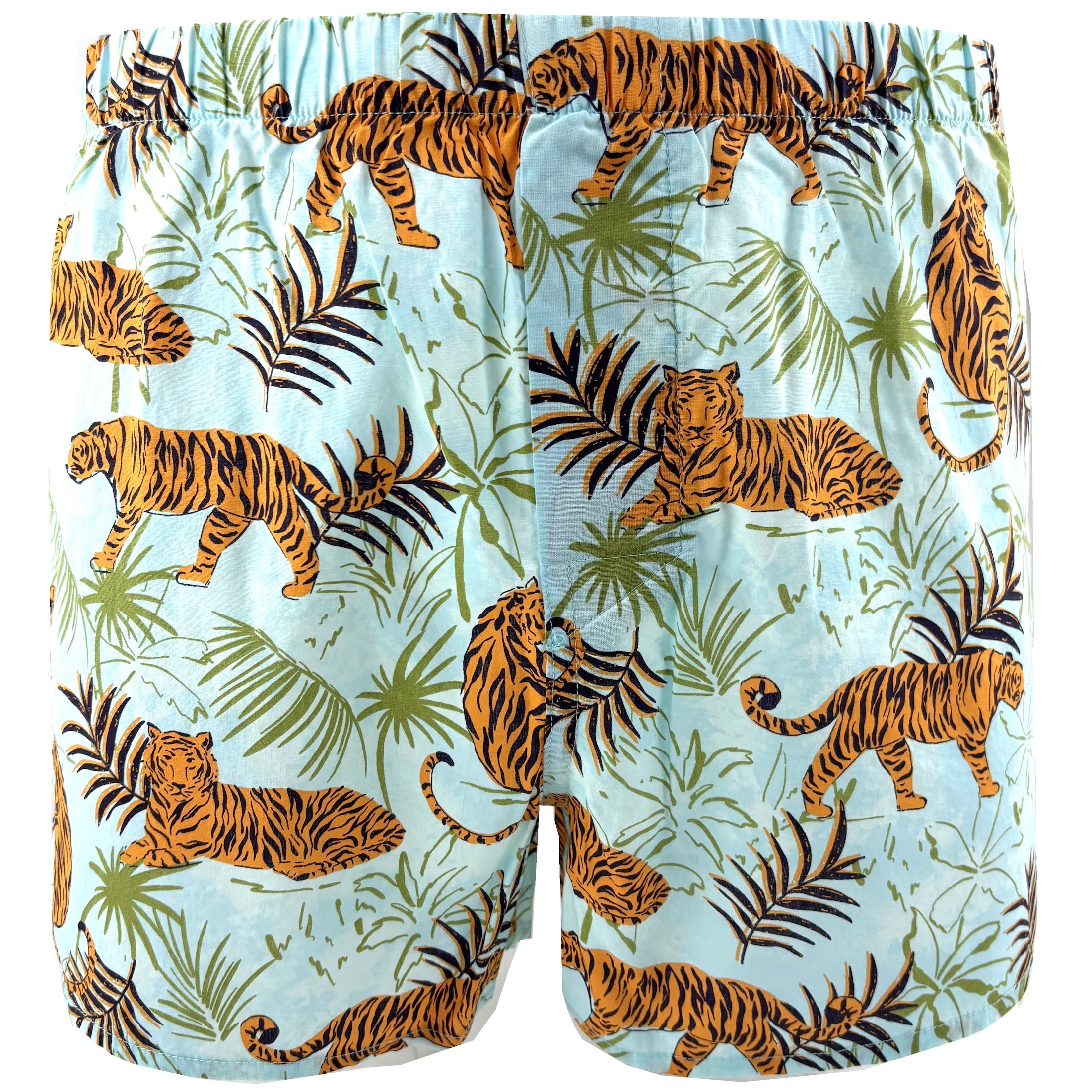Men's Wild Tiger Novelty Print Breathable Cotton Boxer Shorts in Blue