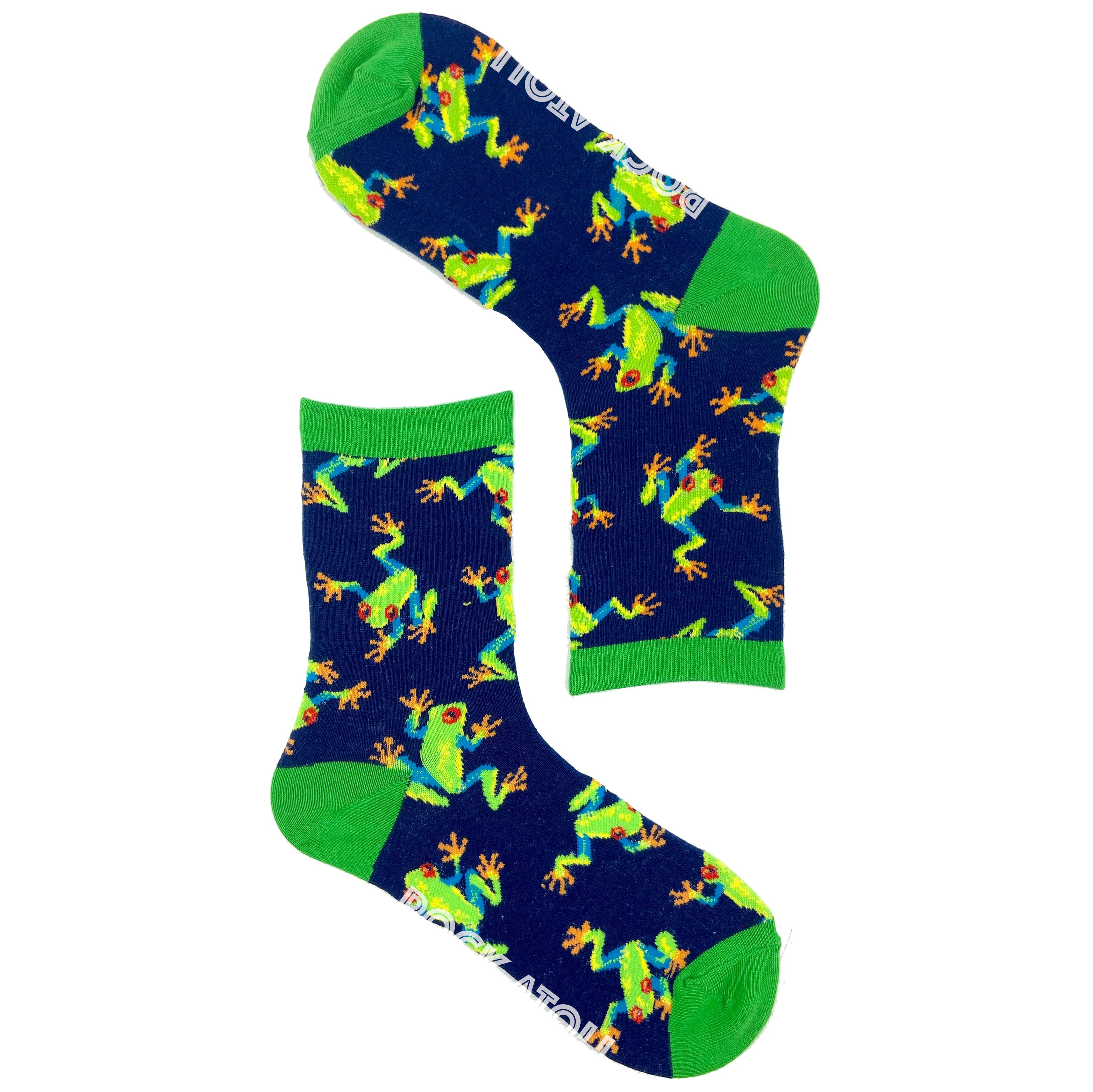 Navy Blue Colorful Tree Frog Reptile Patterned Cotton Novelty Socks