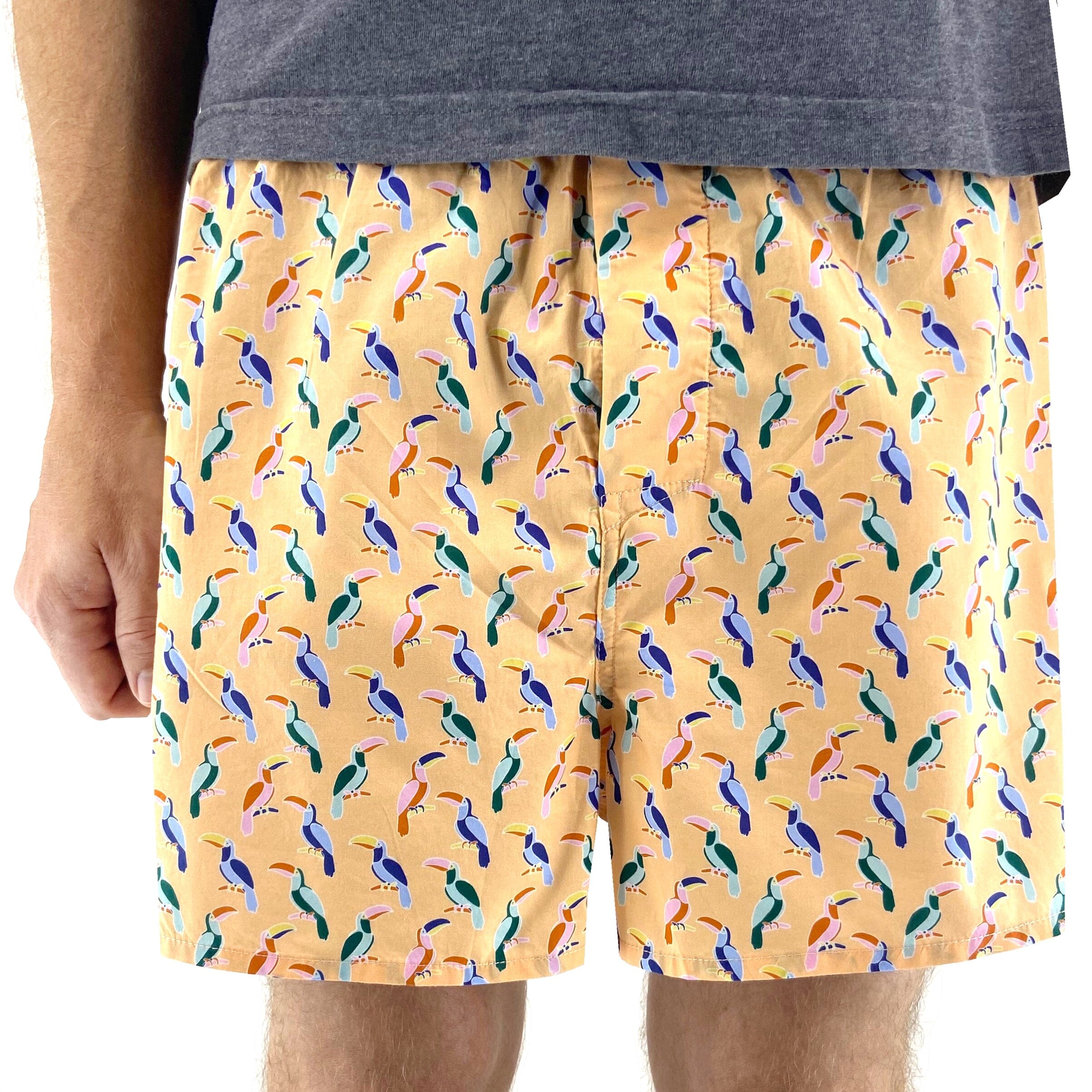 Men's Coral Orange Tropical Toucan Bird Novelty Print Boxer Shorts