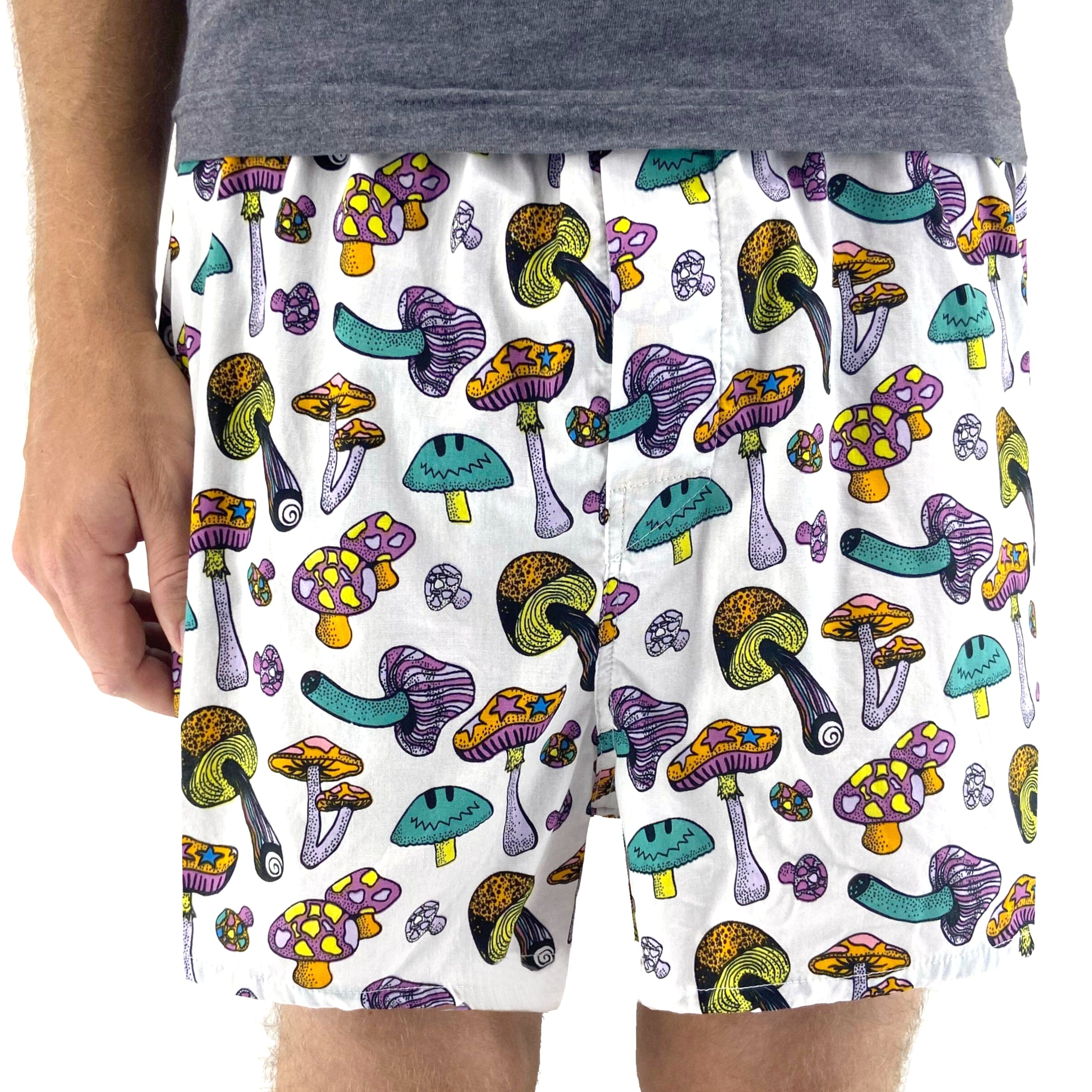 Men's Trippy Psychedelic Mushroom Shroom Patterned White Boxer Shorts