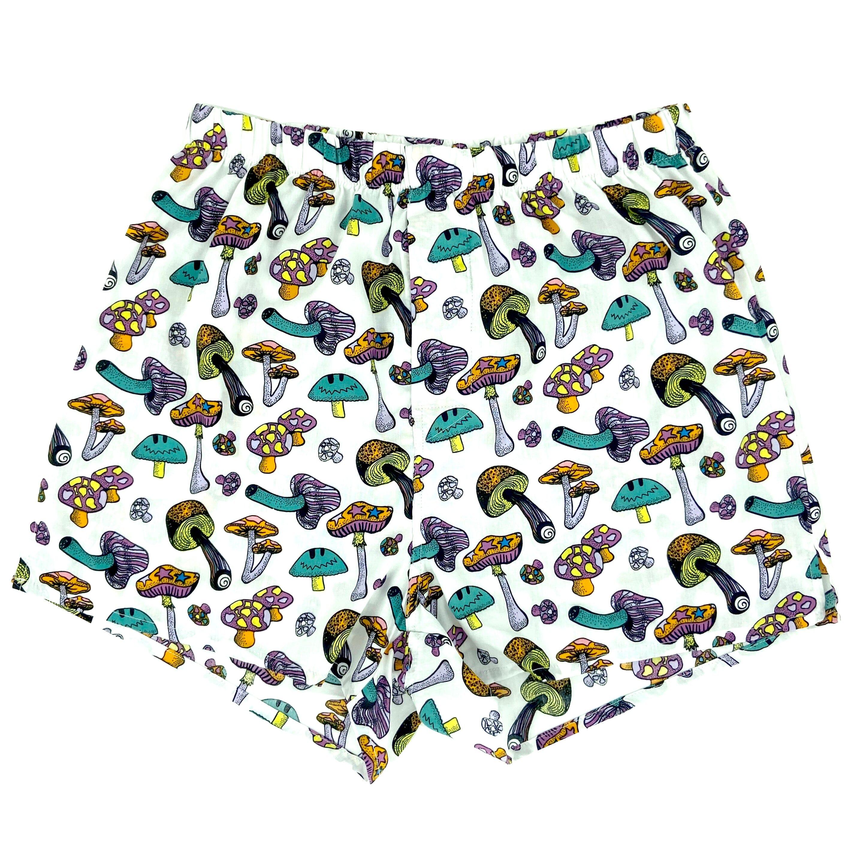 Men's Trippy Psychedelic Mushroom Shroom Patterned White Boxer Shorts