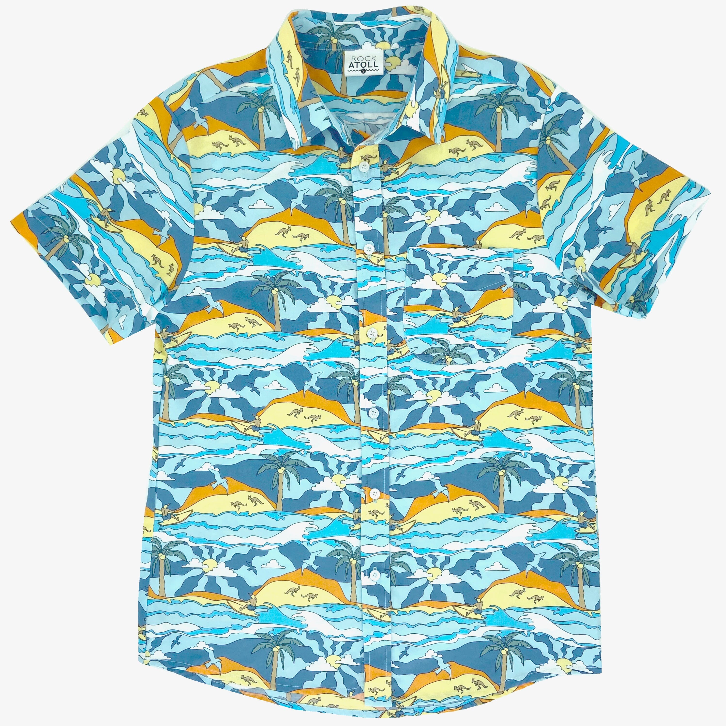 Men's 60's Inspired Trippy Surfer Patterned Button Down Hawaiian Shirt