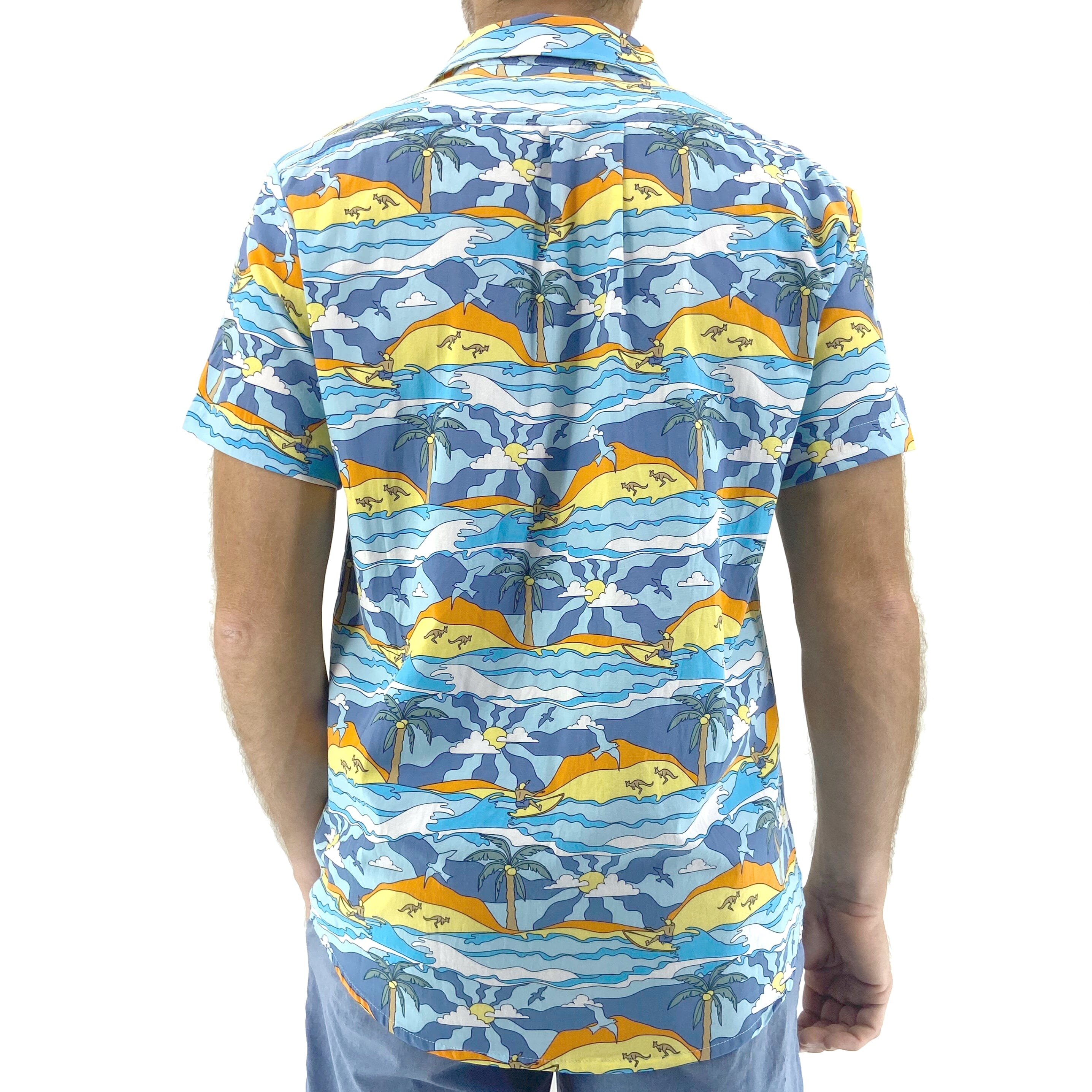 Men's 60's Inspired Trippy Surfer Patterned Button Down Hawaiian Shirt