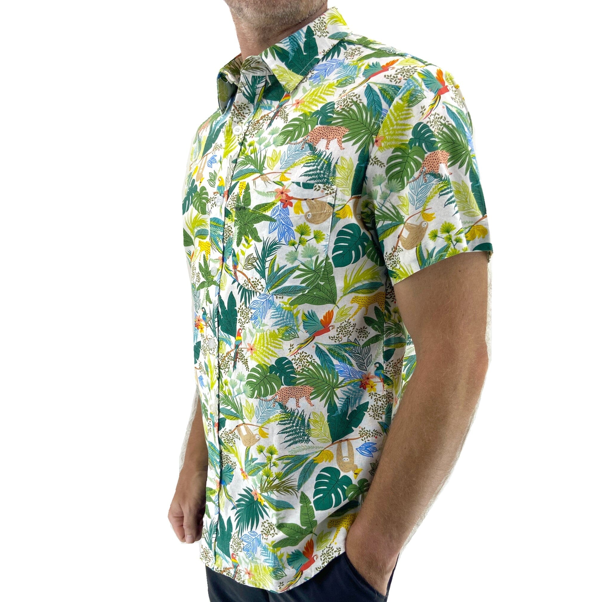 Men's Colorful Sloth Leopard Floral Patterned Linen Button Down Shirt