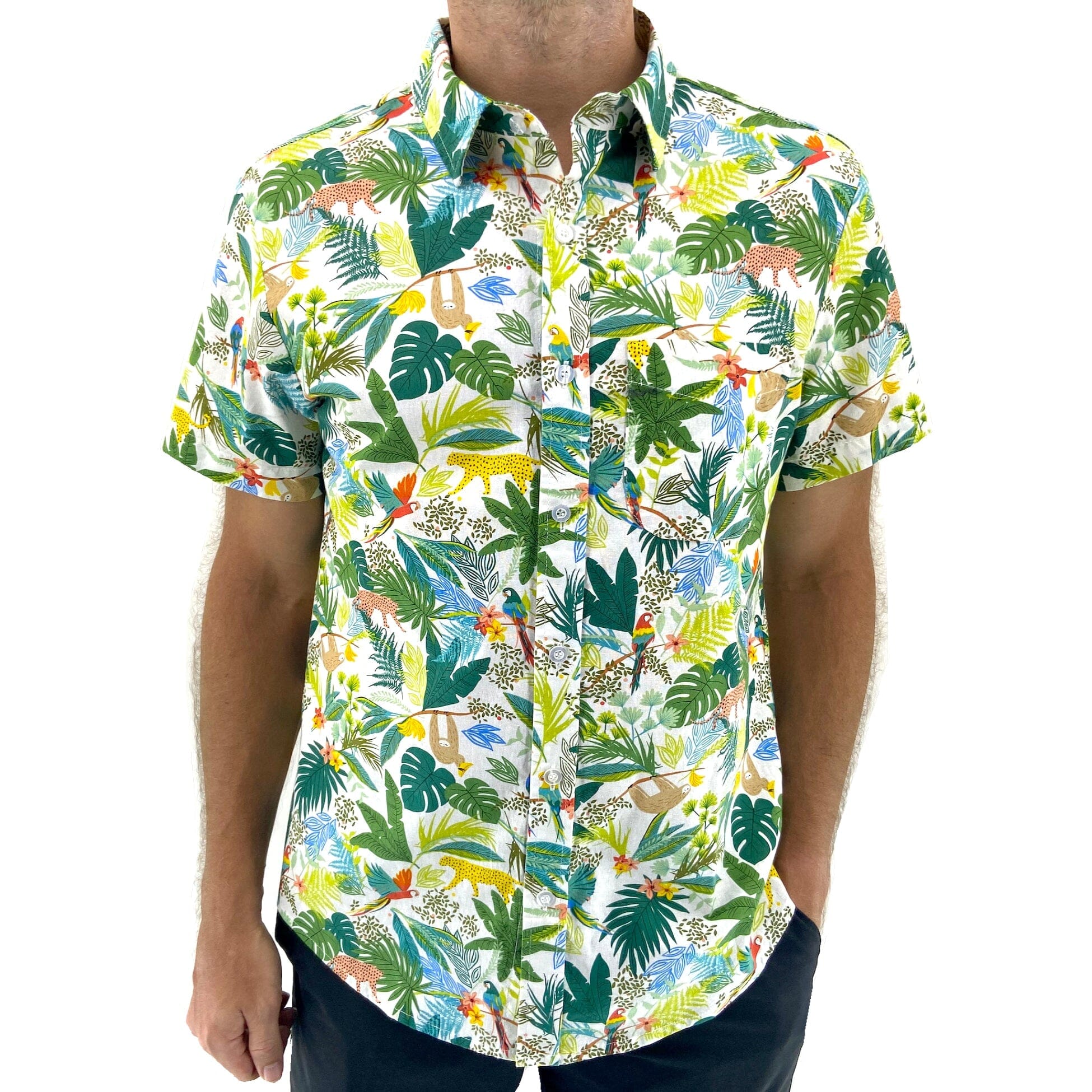 Men's Colorful Sloth Leopard Floral Patterned Linen Button Down Shirt