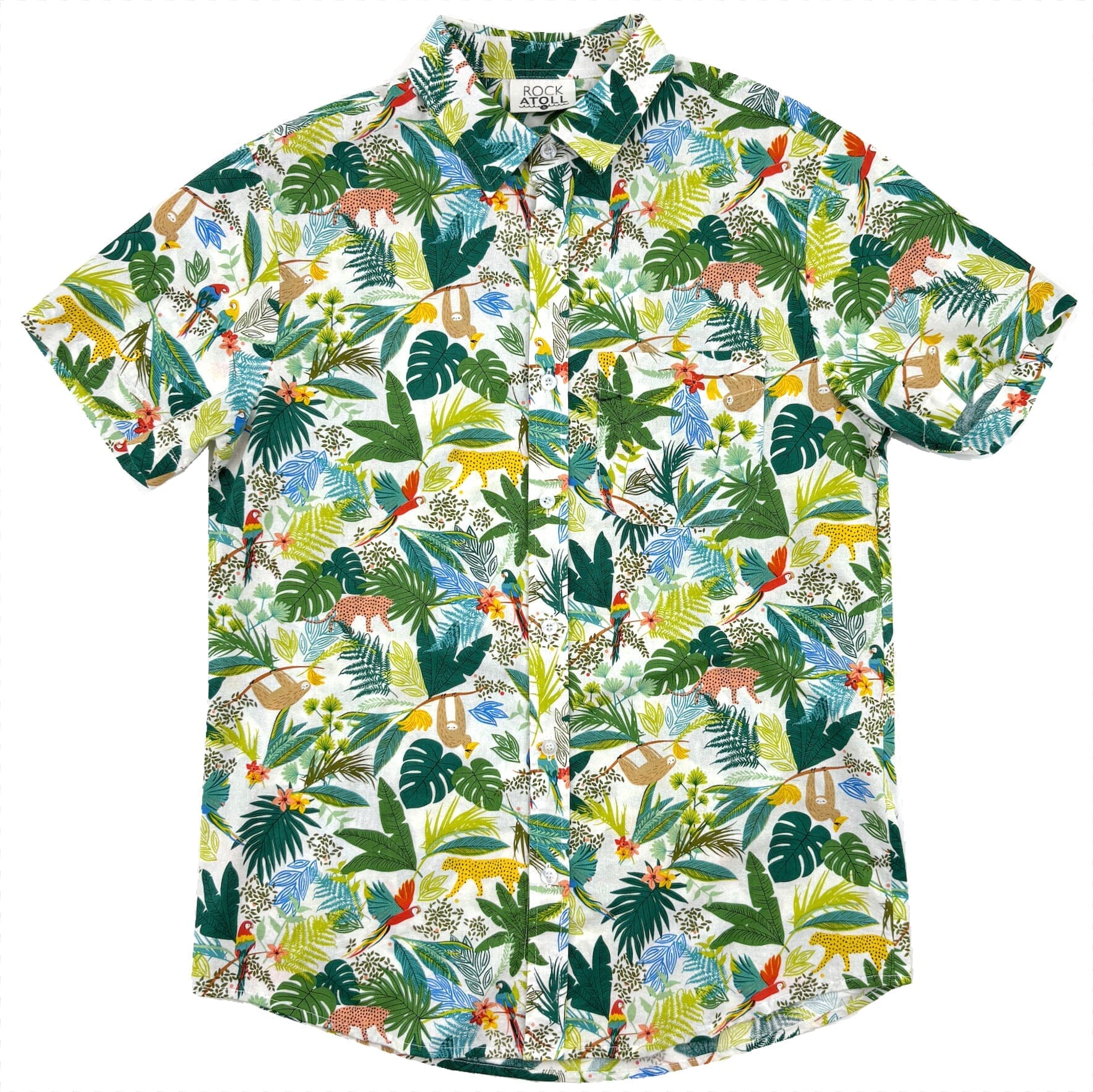 Men's Colorful Sloth Leopard Floral Patterned Linen Button Down Shirt