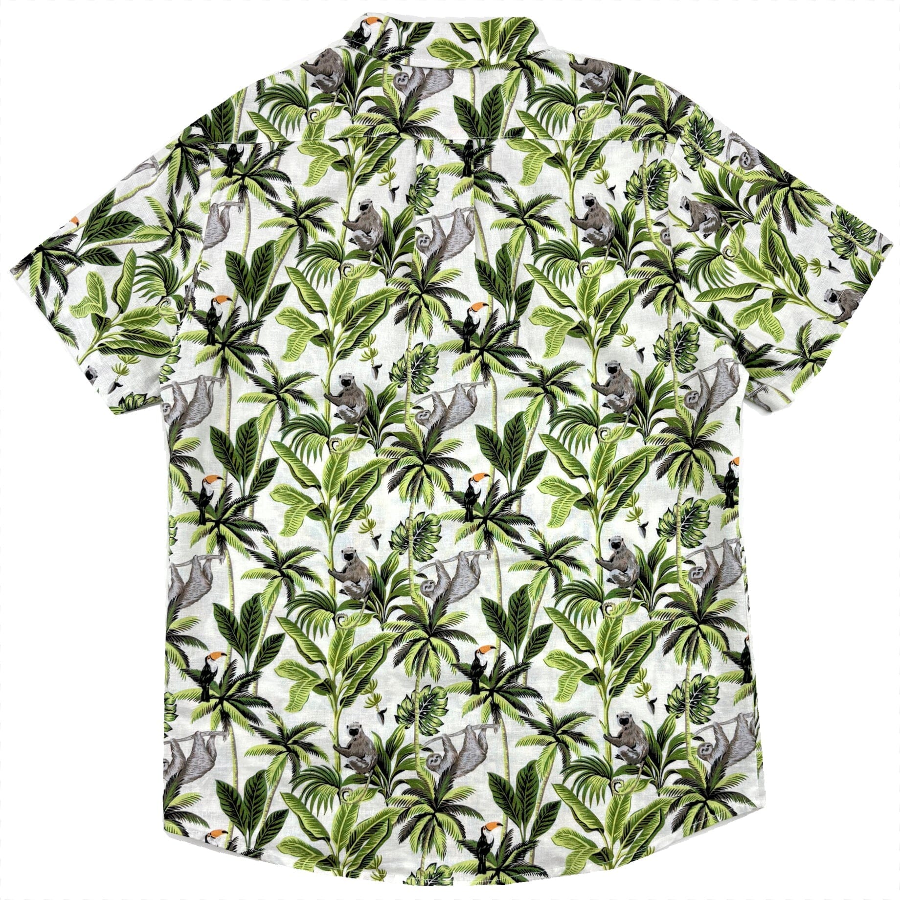 Men's Leafy Toucan Monkey Sloth All Over Print Linen Button Down Shirt