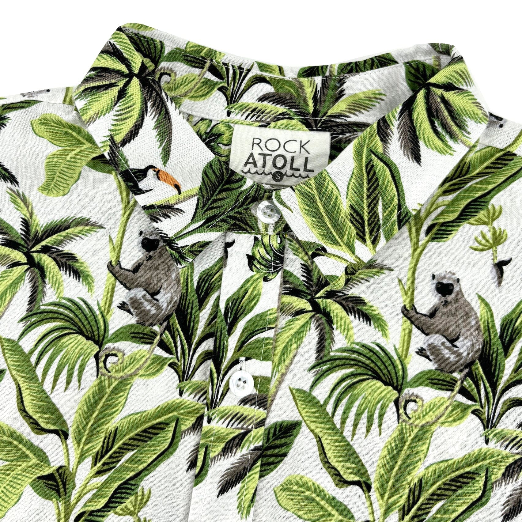 Men's Leafy Toucan Monkey Sloth All Over Print Linen Button Down Shirt