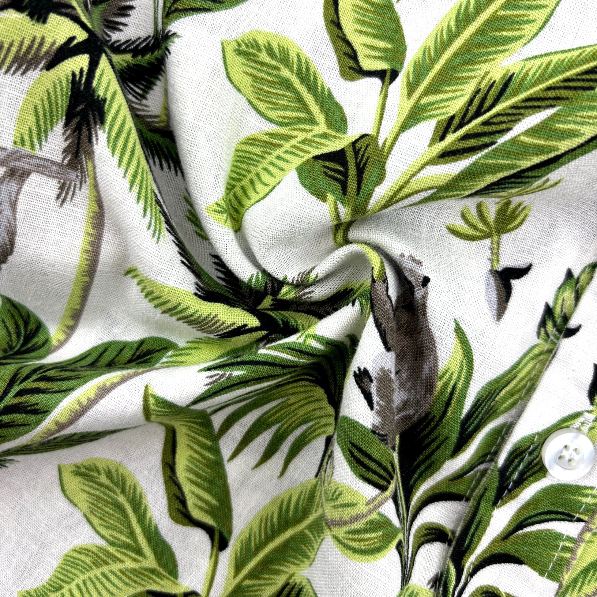 Men's Leafy Toucan Monkey Sloth All Over Print Linen Button Down Shirt