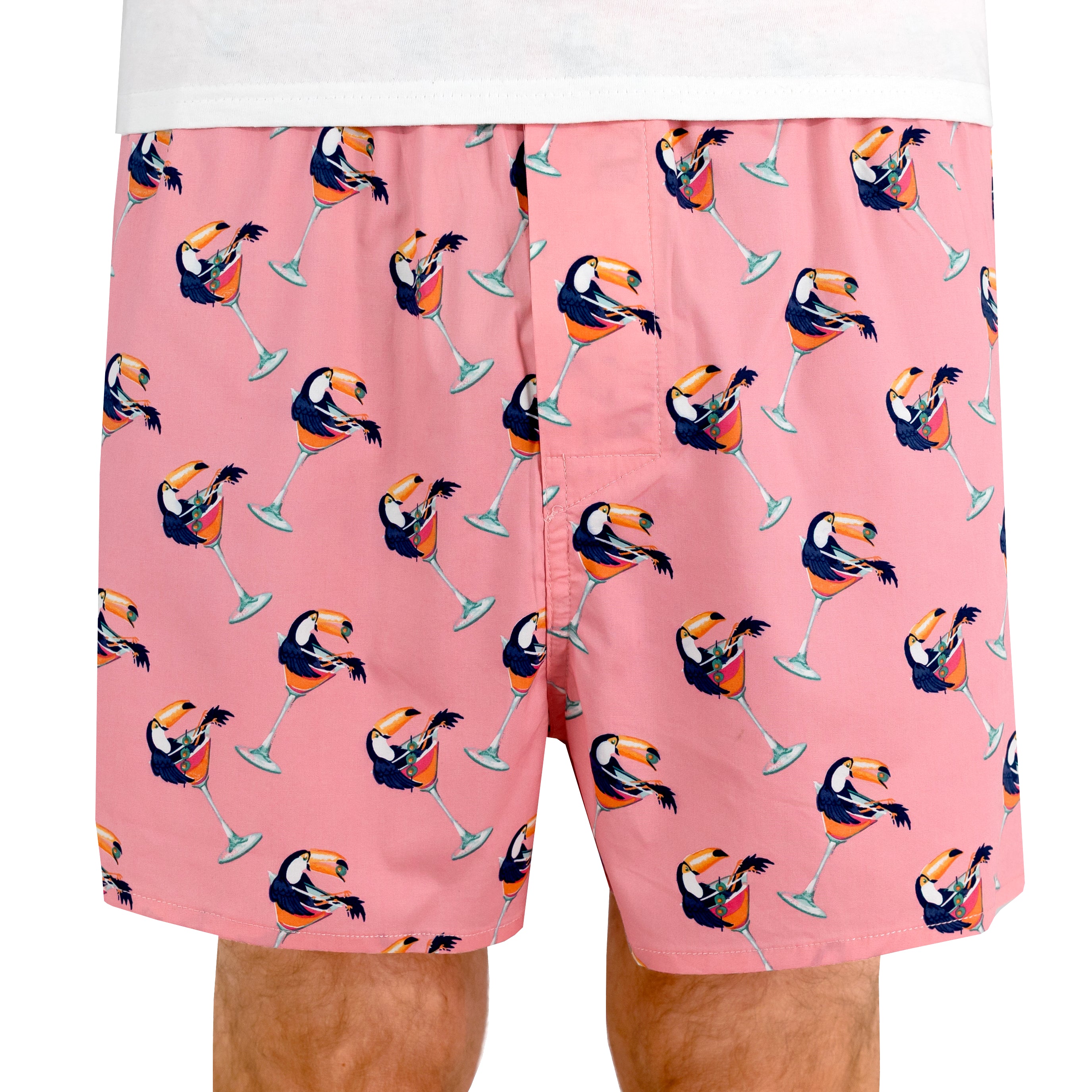 Men's Cool Toucans in Martini Glasses Print Cotton Boxer Shorts Undies