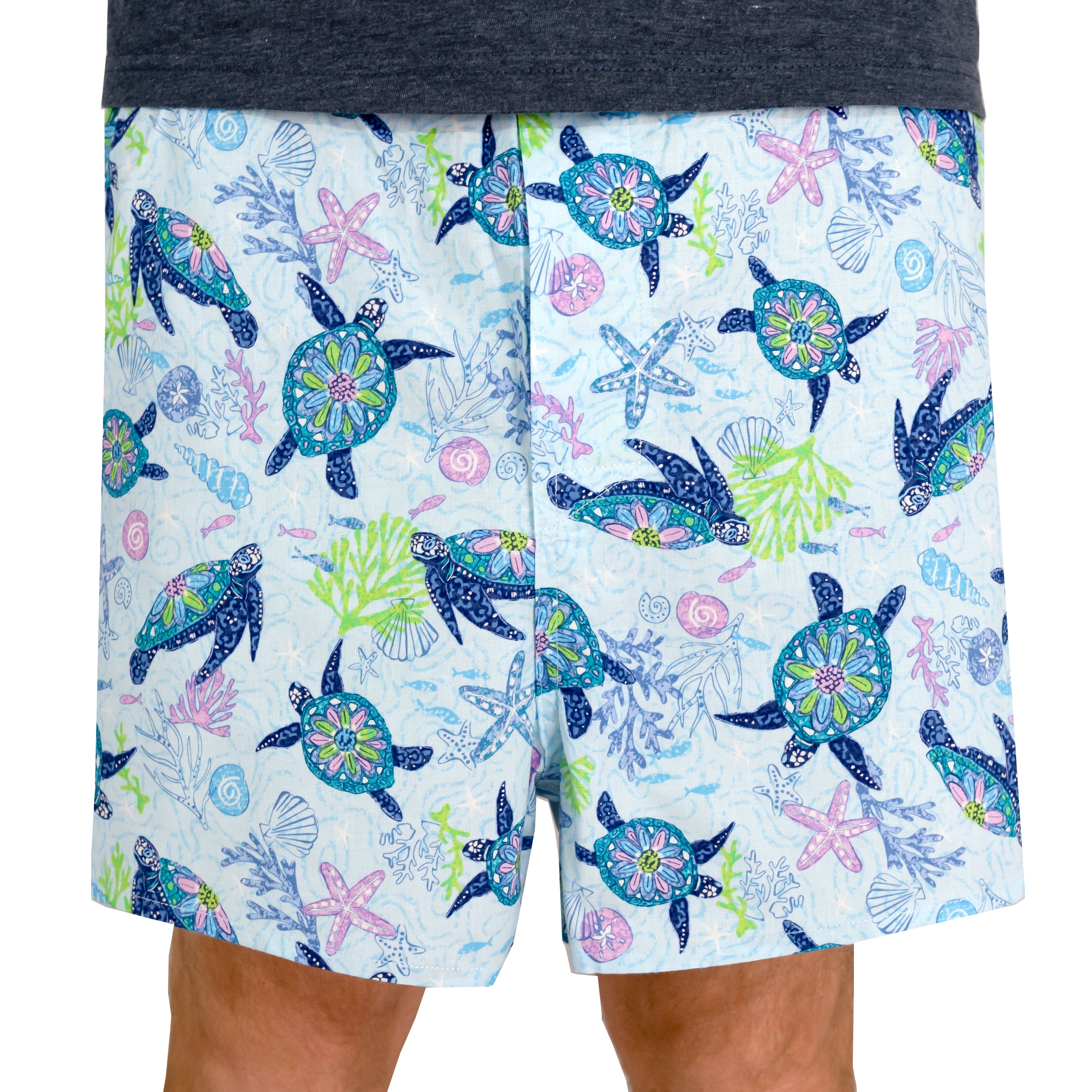 Ocean Themed Sea Turtles & Coral Reef All Over Print Boxer Shorts Menswear Underwear