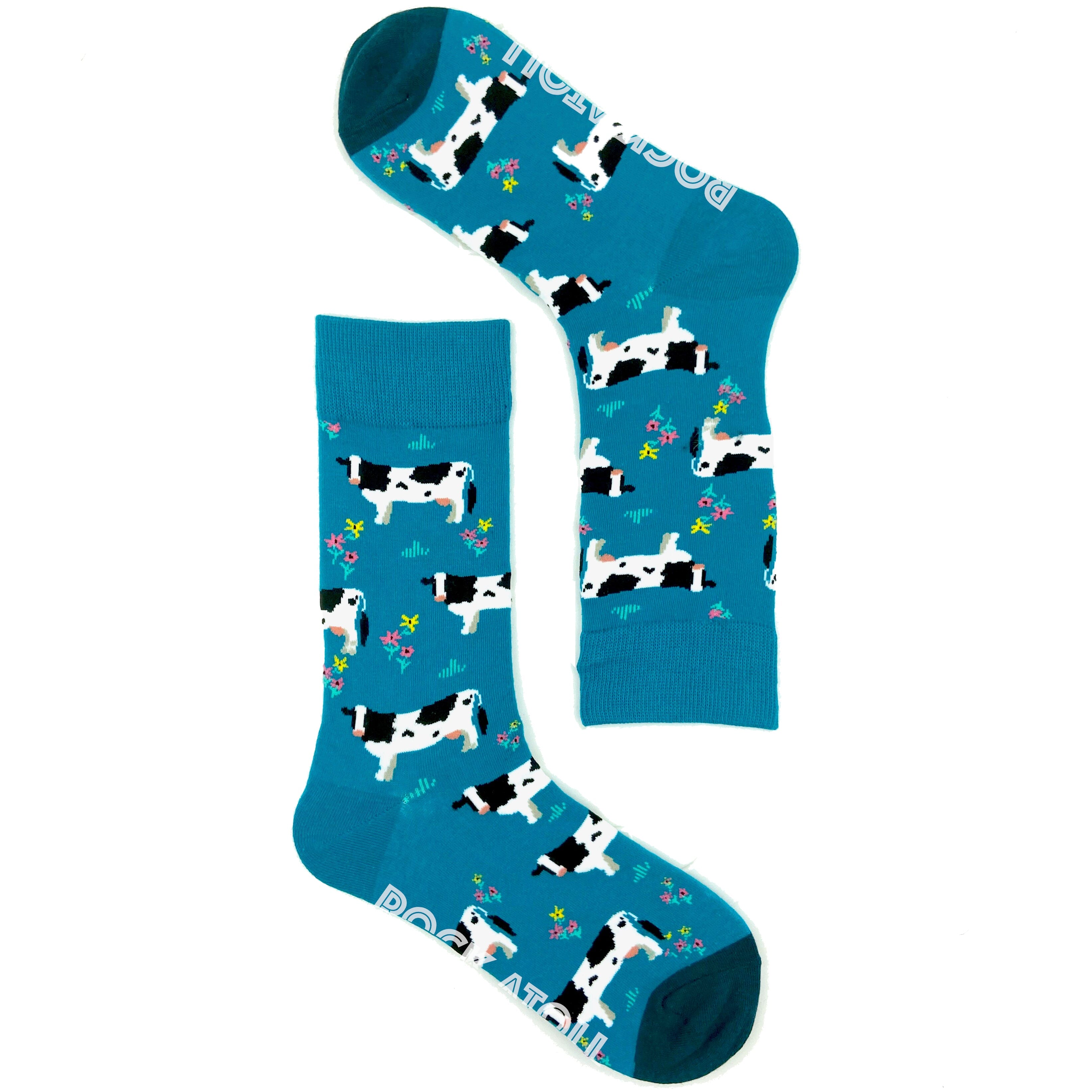 Adorable Farm Animal Inspired Cow All Over Print Novelty Crew Socks