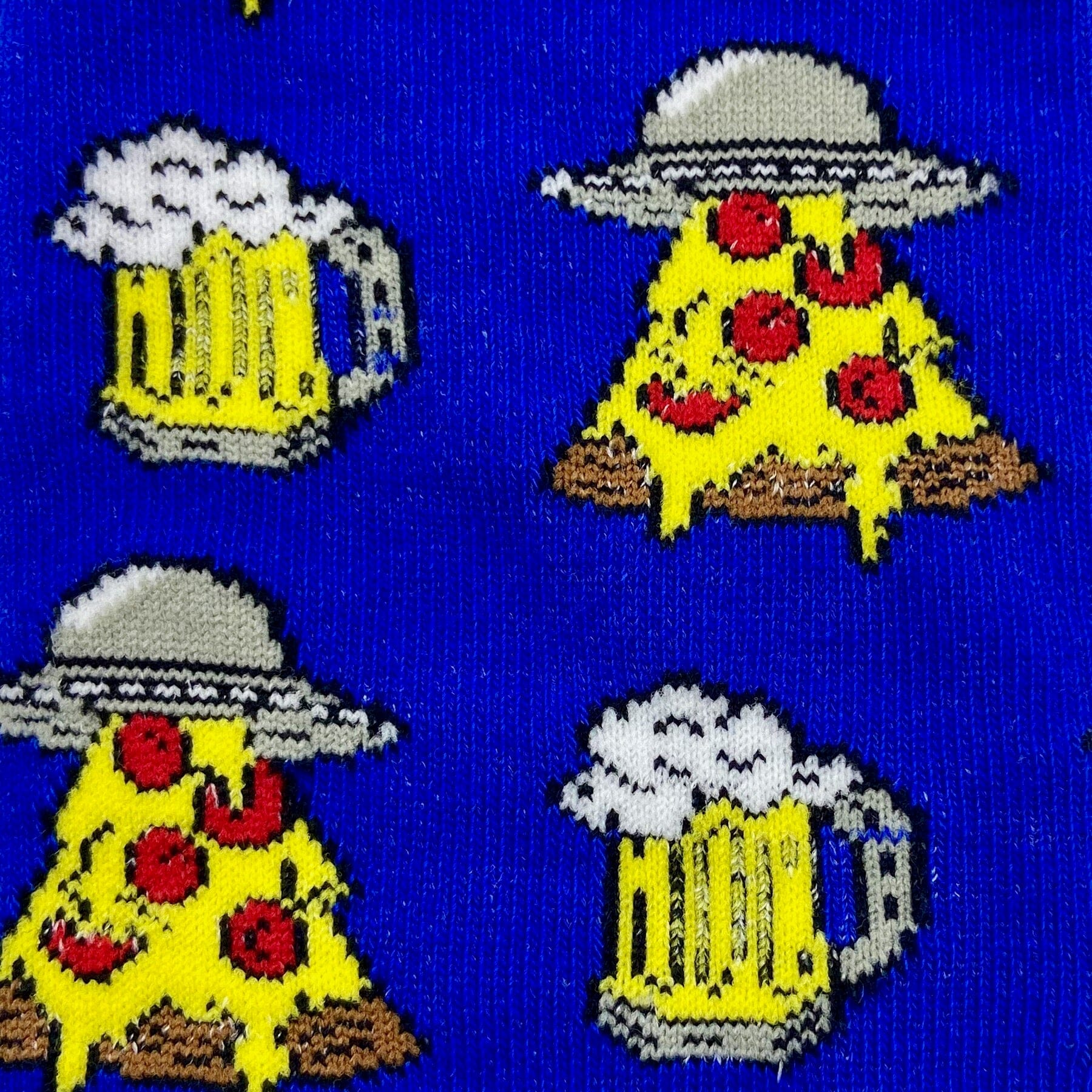Unisex UFOs Beaming Down Pizza and Beer Patterned Novelty Crew Socks