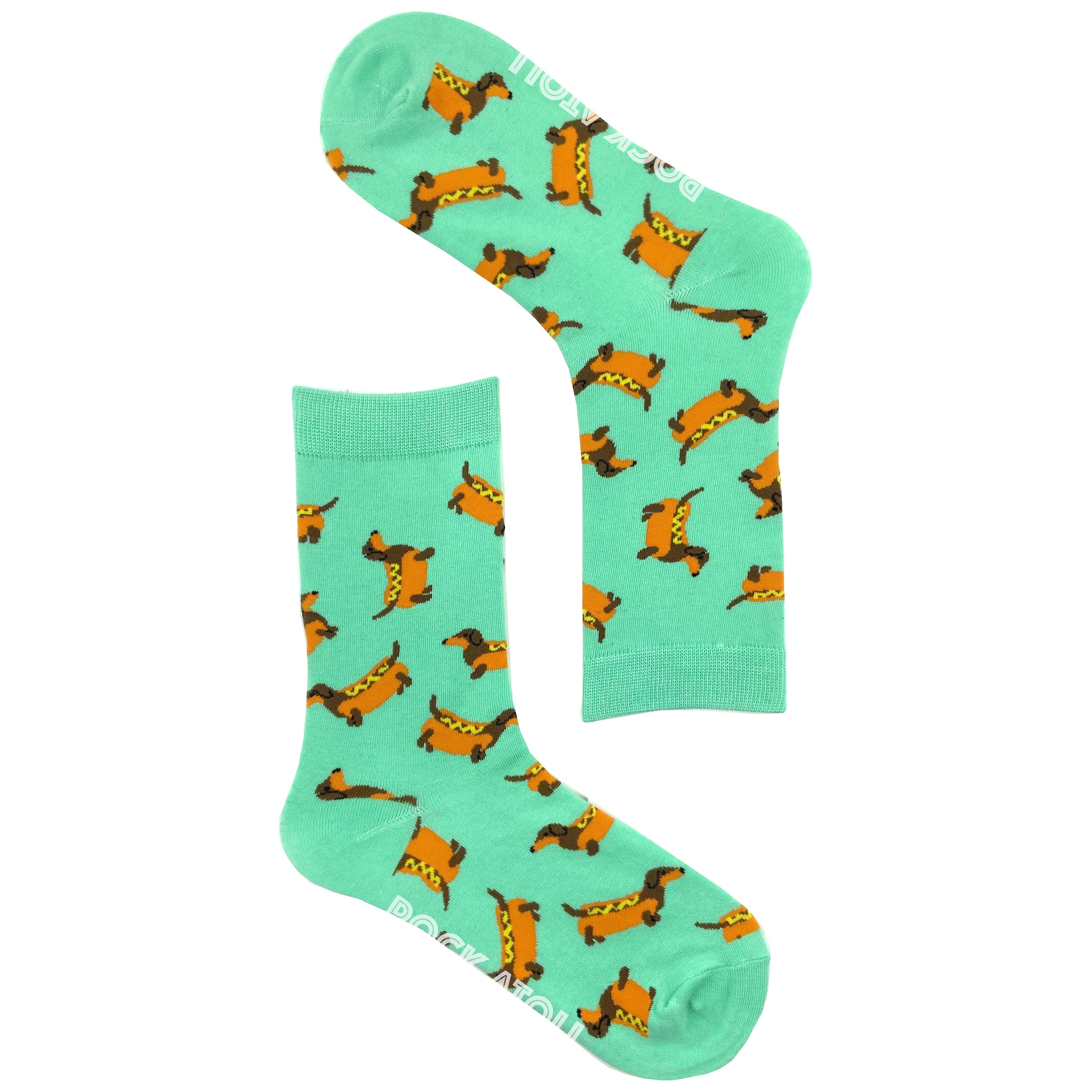 Adorable Dachshund Shaped Hot Dogs All Over Print Novelty Crew Socks