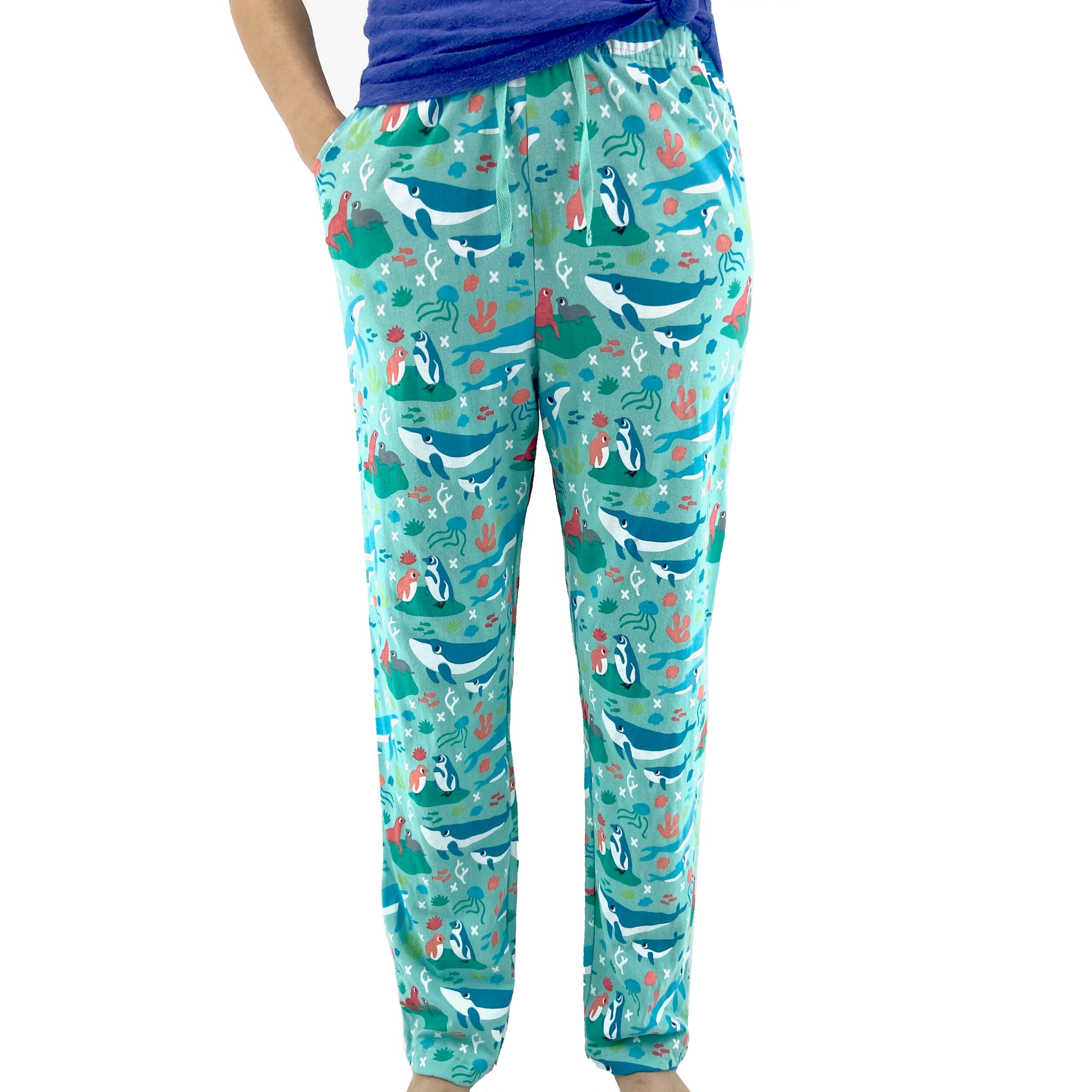 Women's Ocean Sea Creatures Inspired Penguin Whale Print Lounge Pants