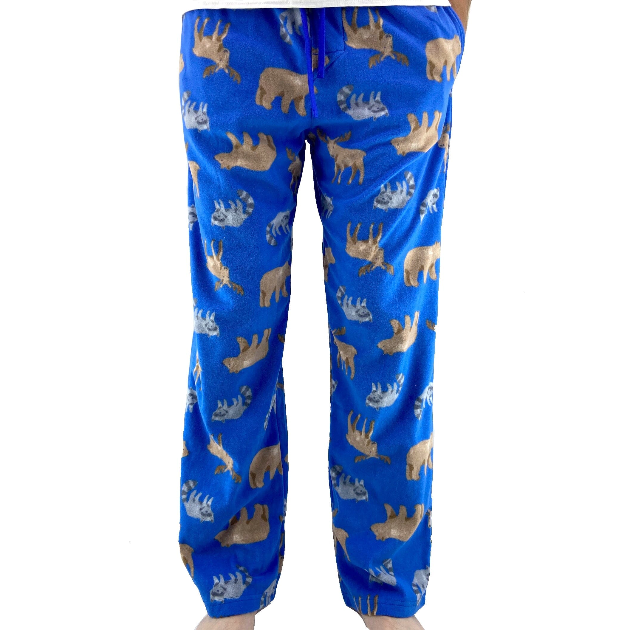 Men's Soft Cozy Bear Moose Raccoon Print Fleece Pajama PJ Pant Bottoms