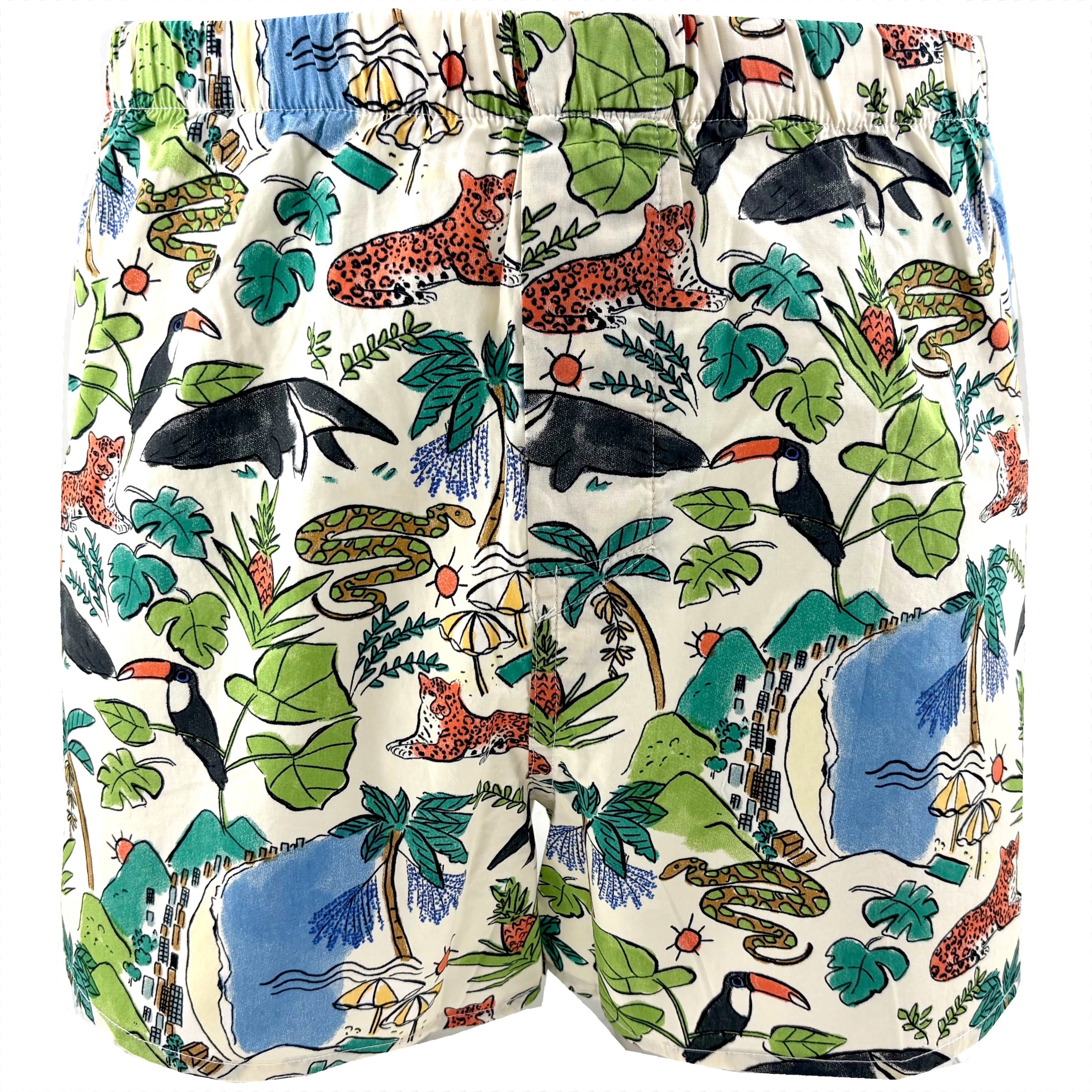 Men's Jungle Safari Jaguar Snake Anteater Print Cotton Boxer Shorts
