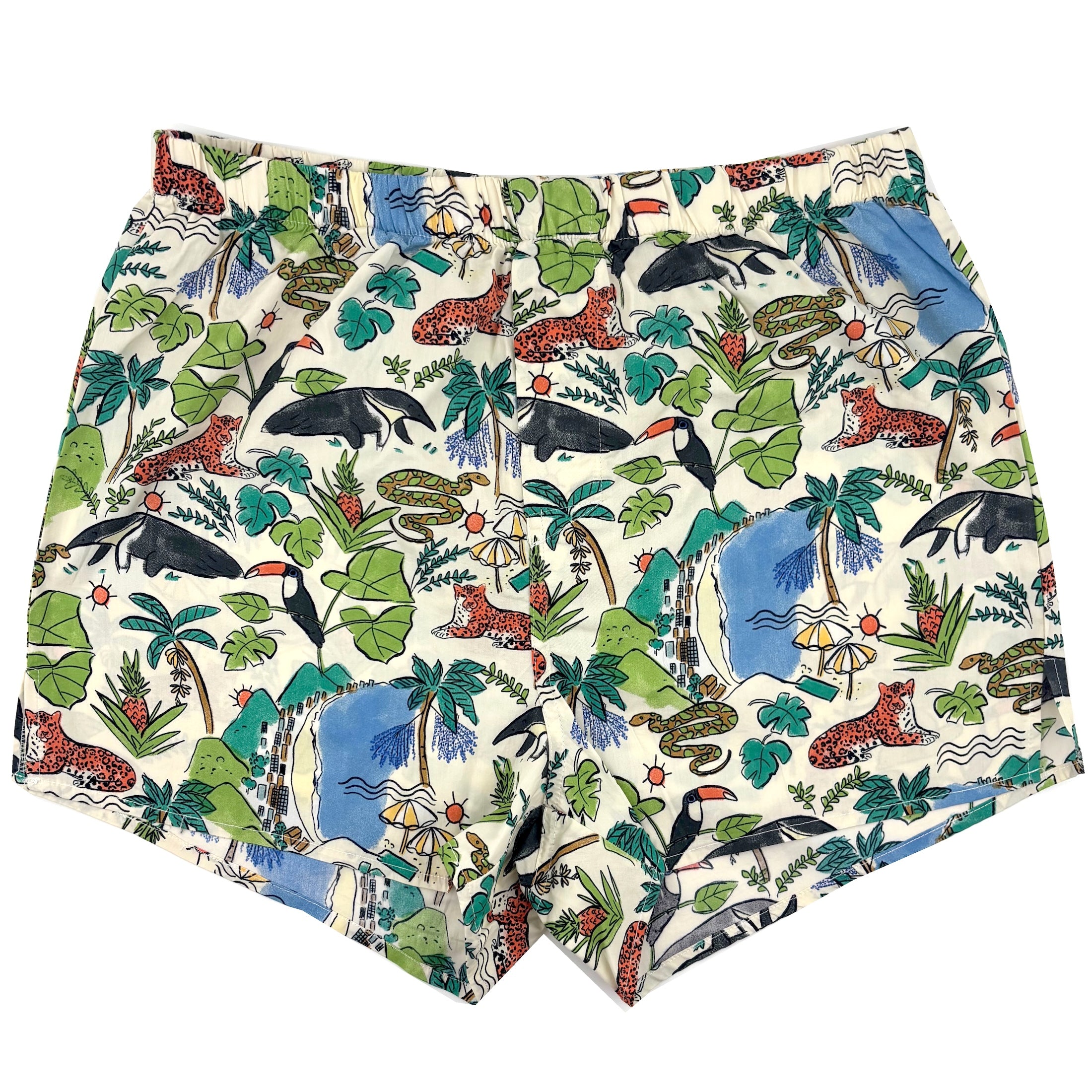 Men's Jungle Safari Jaguar Snake Anteater Print Cotton Boxer Shorts