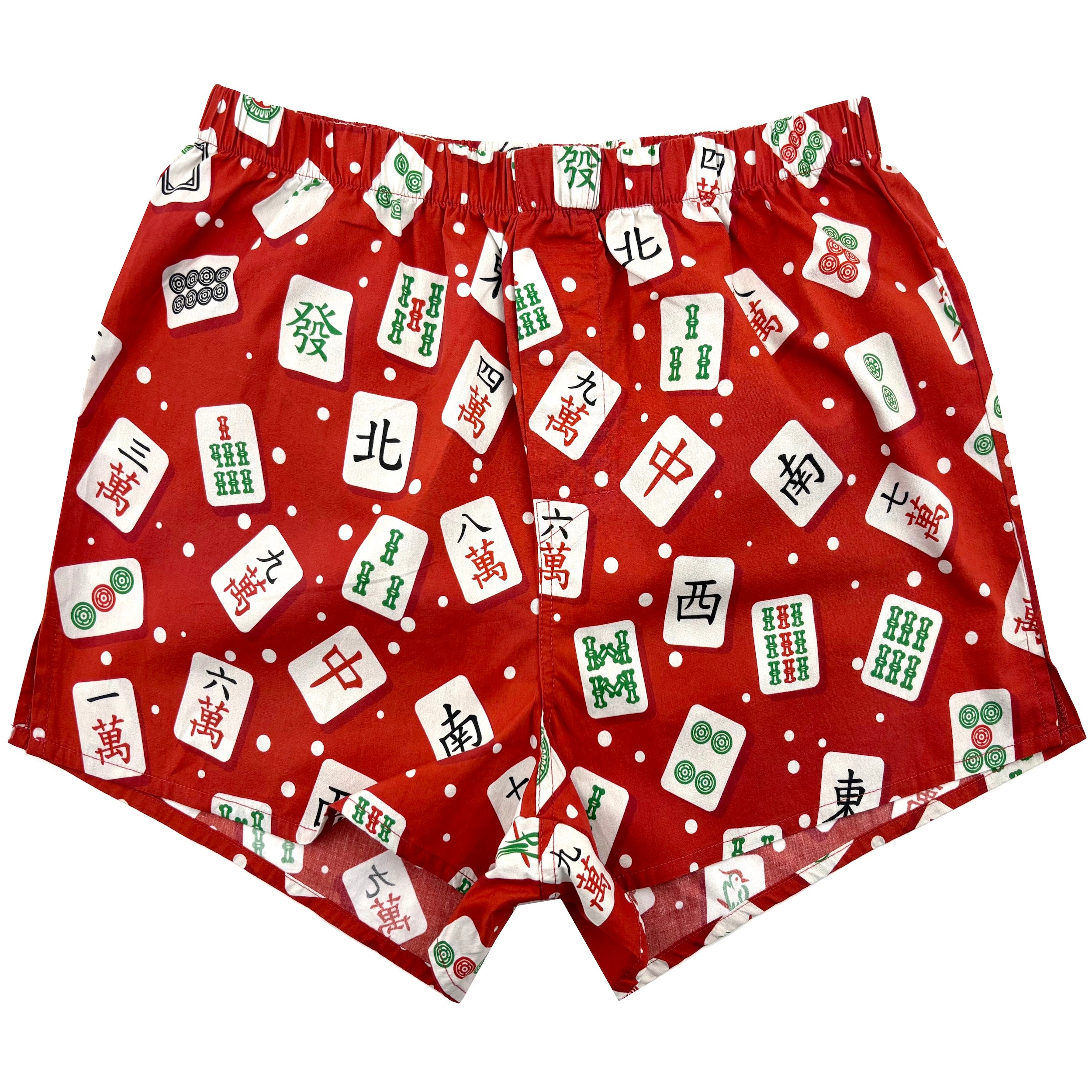 Men's Mahjong Tiles All Over Print Patterned Cotton Boxer Shorts in Red