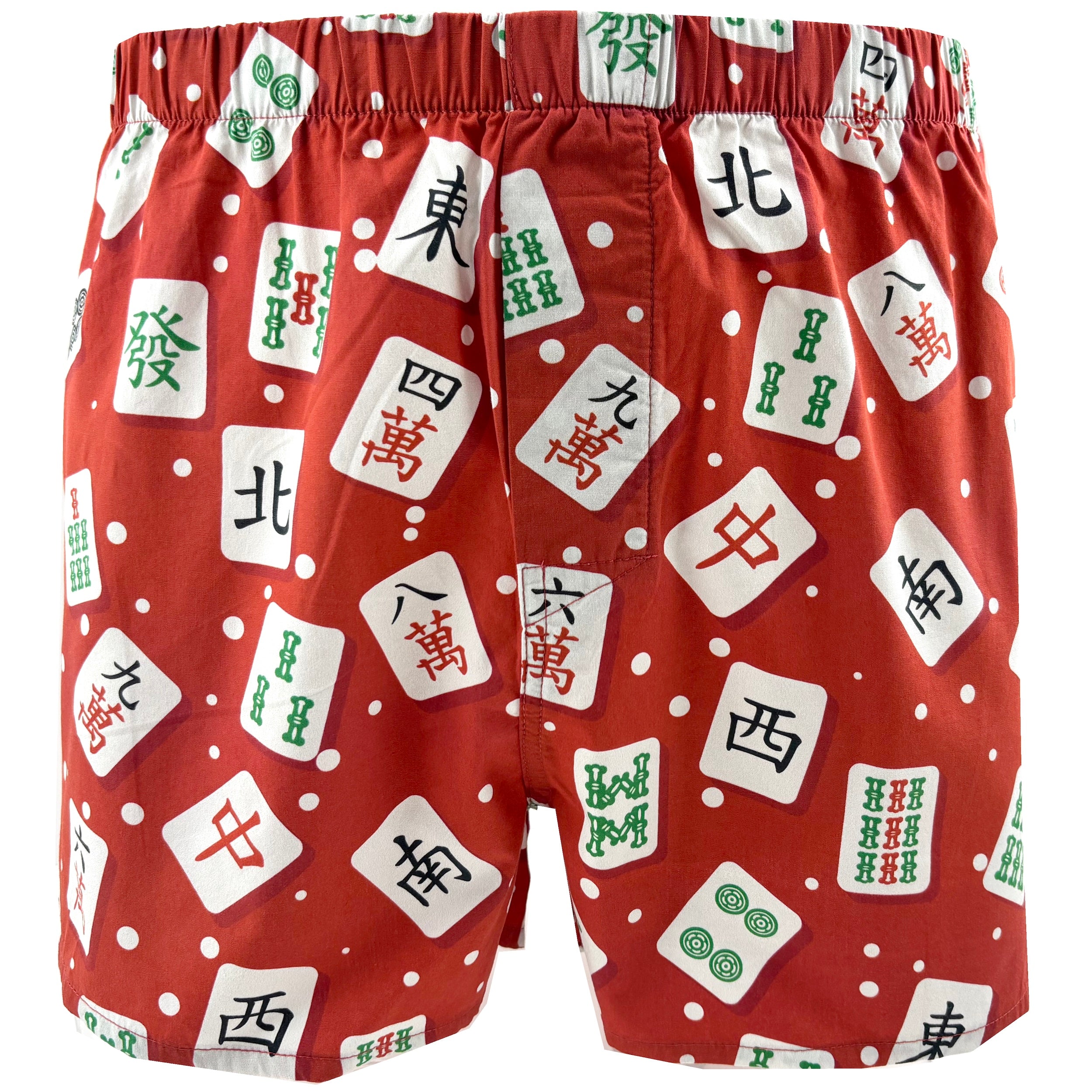 Men's Mahjong Tiles All Over Print Patterned Cotton Boxer Shorts in Red