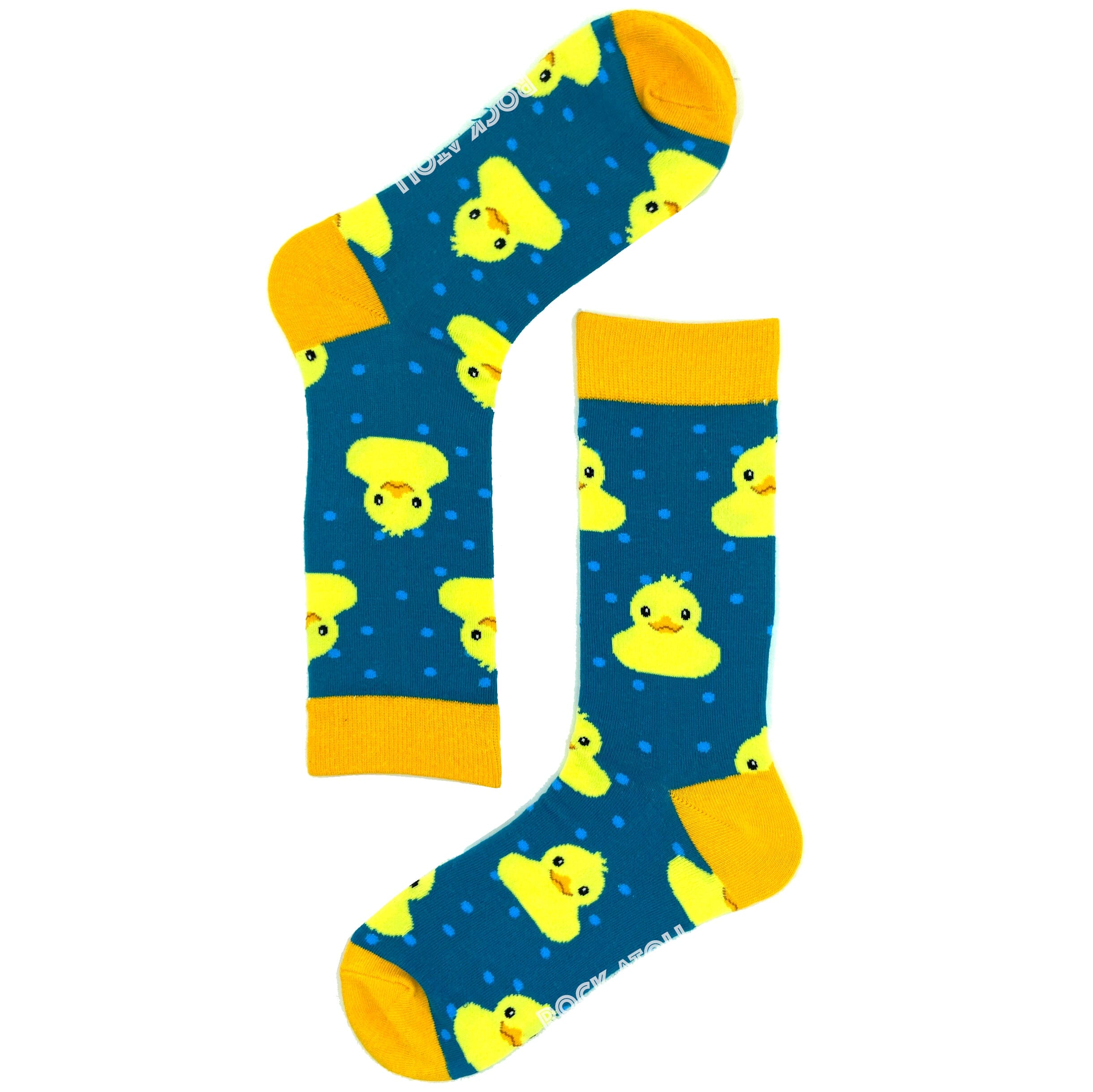 Teal Blue Unisex Yellow Rubber Duck Patterned Comfy Novelty Crew Socks