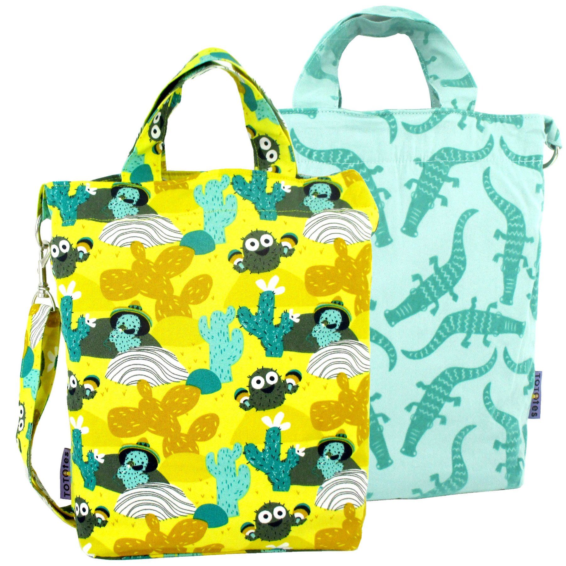 Pack of 2: Bright Colorful Crossbody Tote Duck Bag in Desert Cactus Crocodile All Over Print