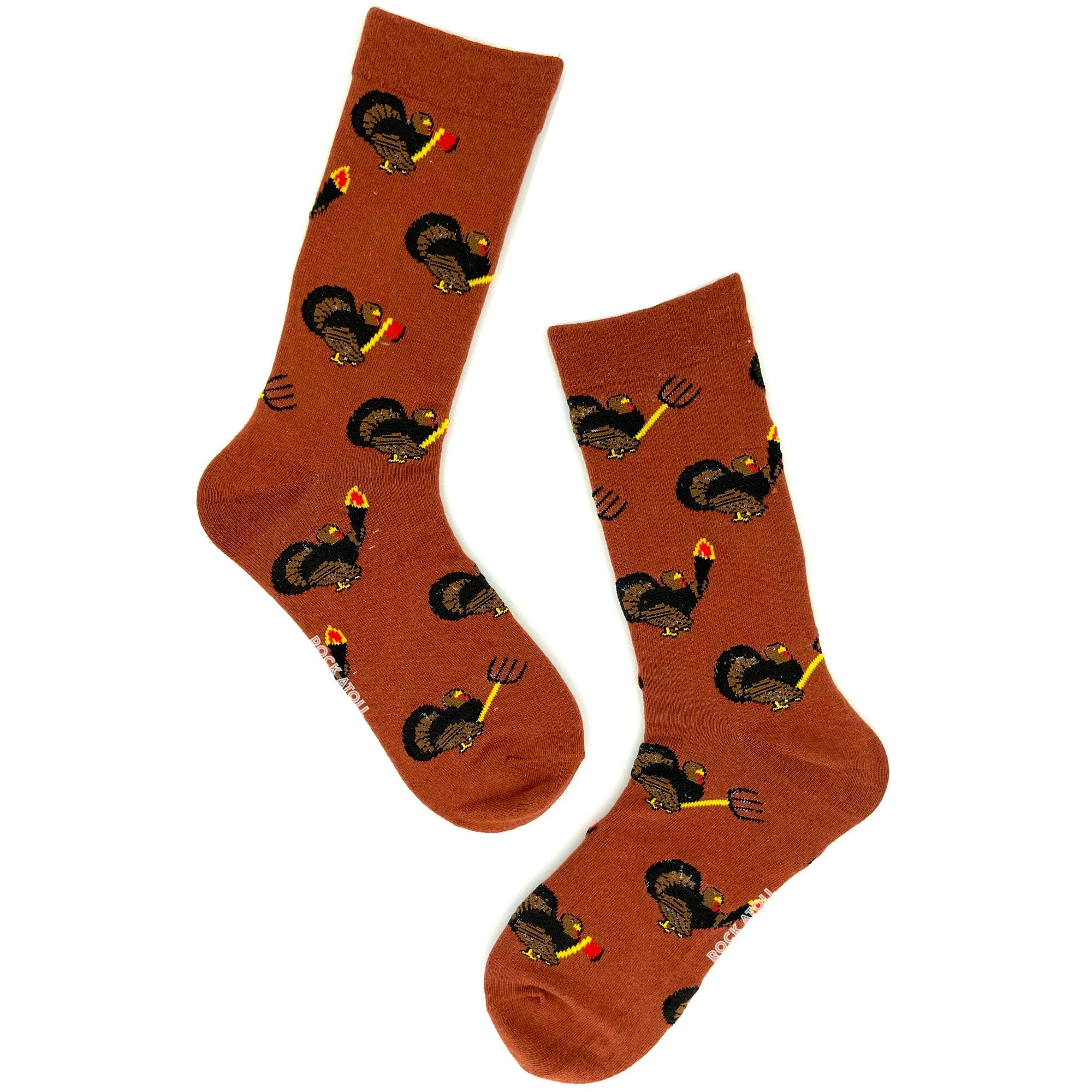 Unisex Turkey Mob Carrying Pitchforks Thanksgiving Themed Novelty Socks