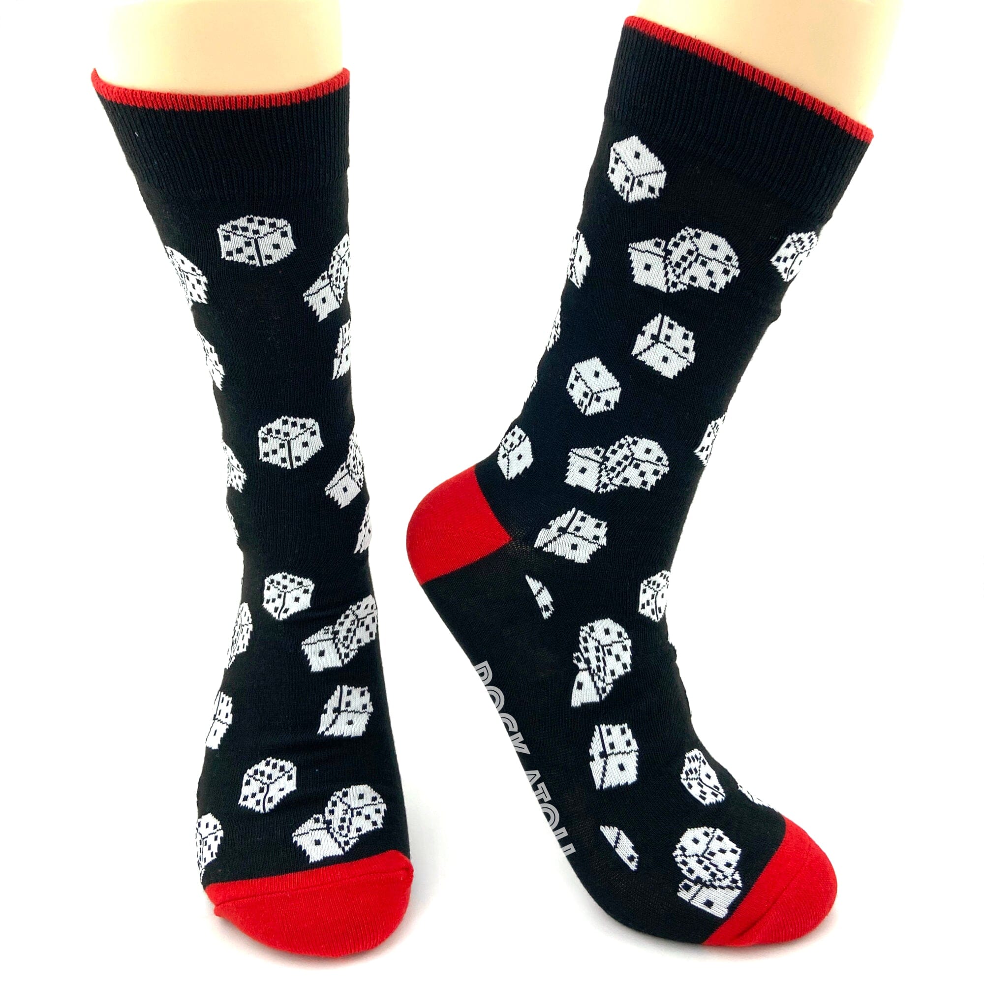 Unisex Unusual Rolling Dices Patterned Novelty Crew Black Dress Socks