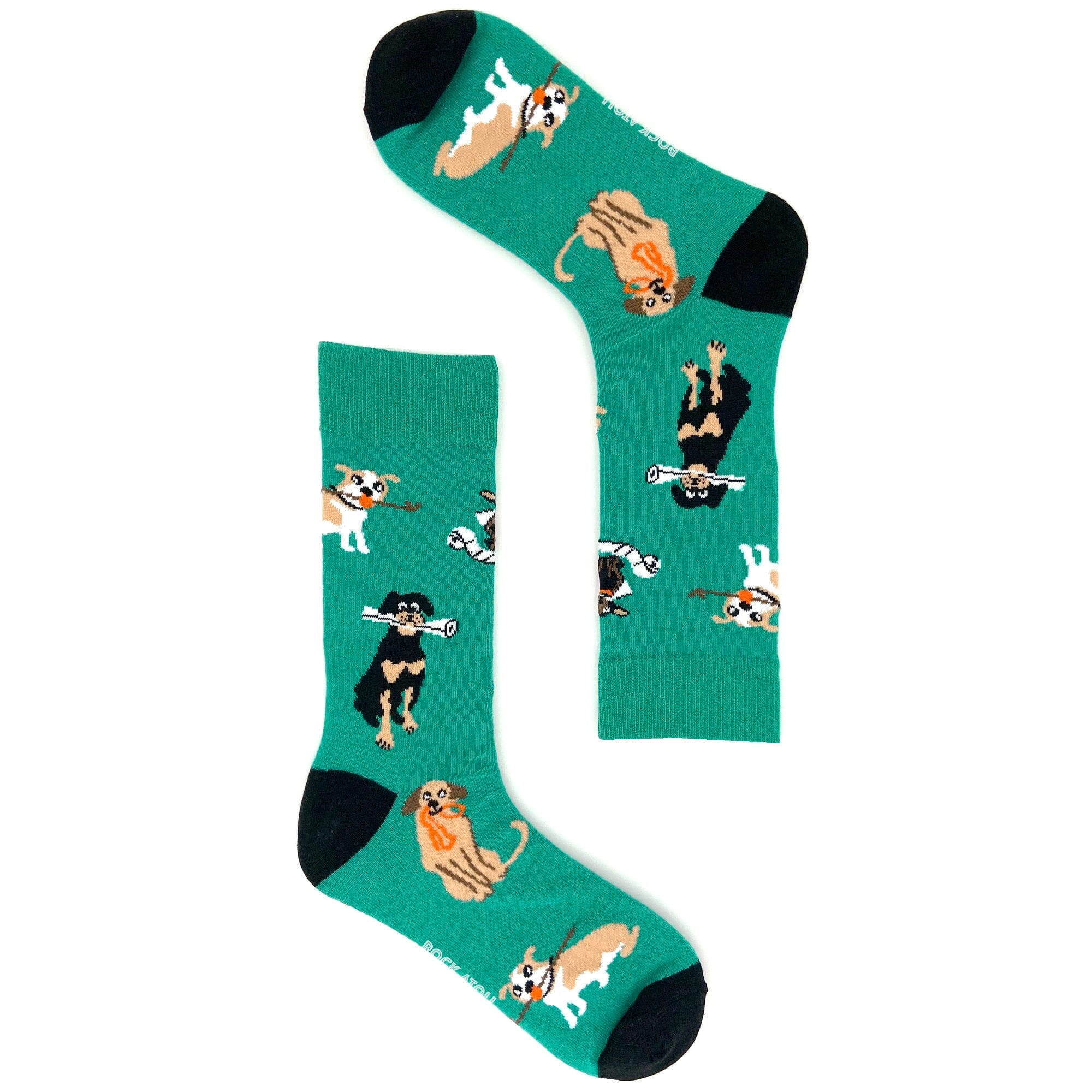 Dog Lovers Puppies Playing Fetch Patterned Combed Cotton Novelty Socks
