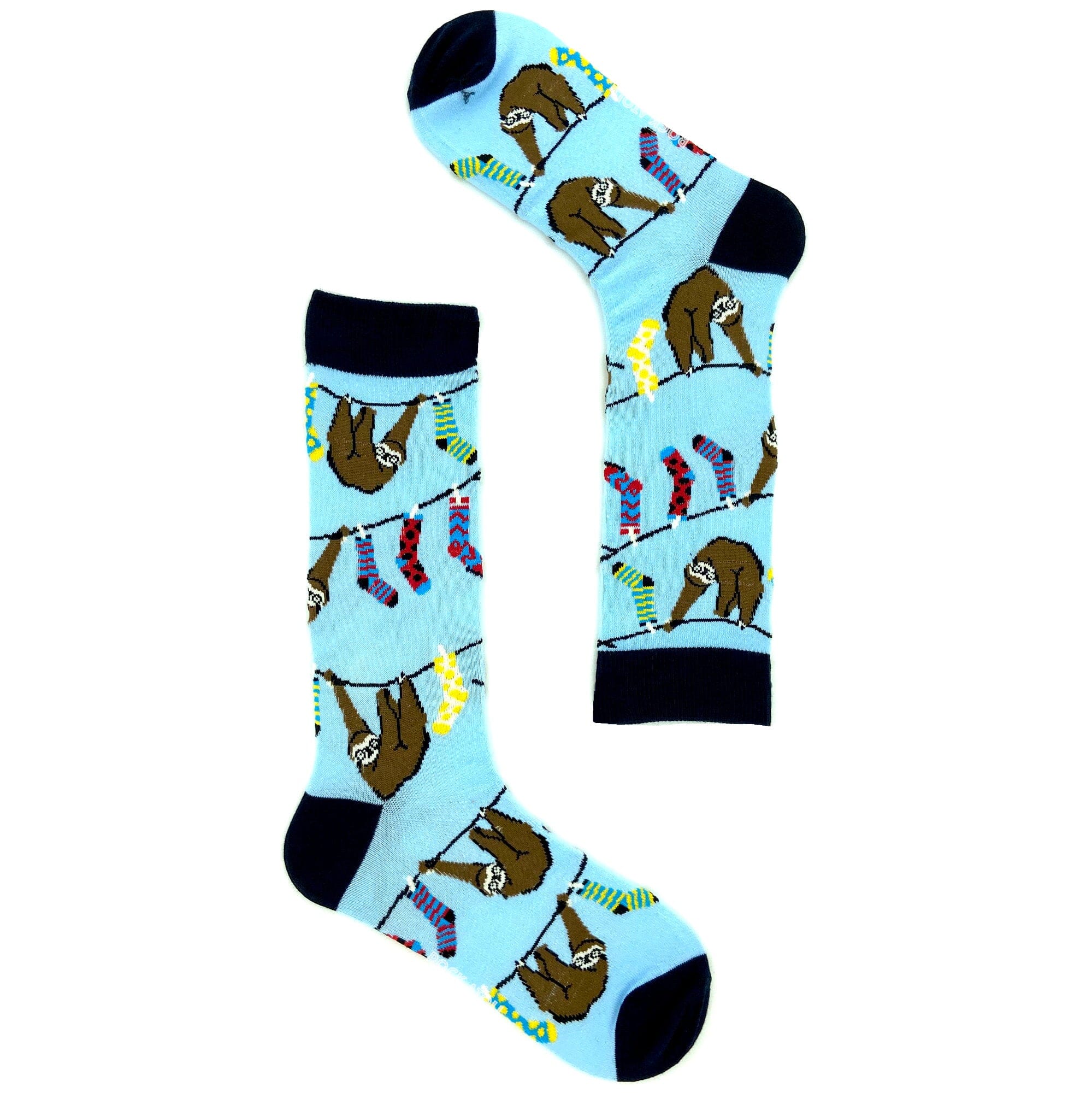 Cute Fun Sloths Dangling on Clothes Lines Patterned Novelty Crew Socks