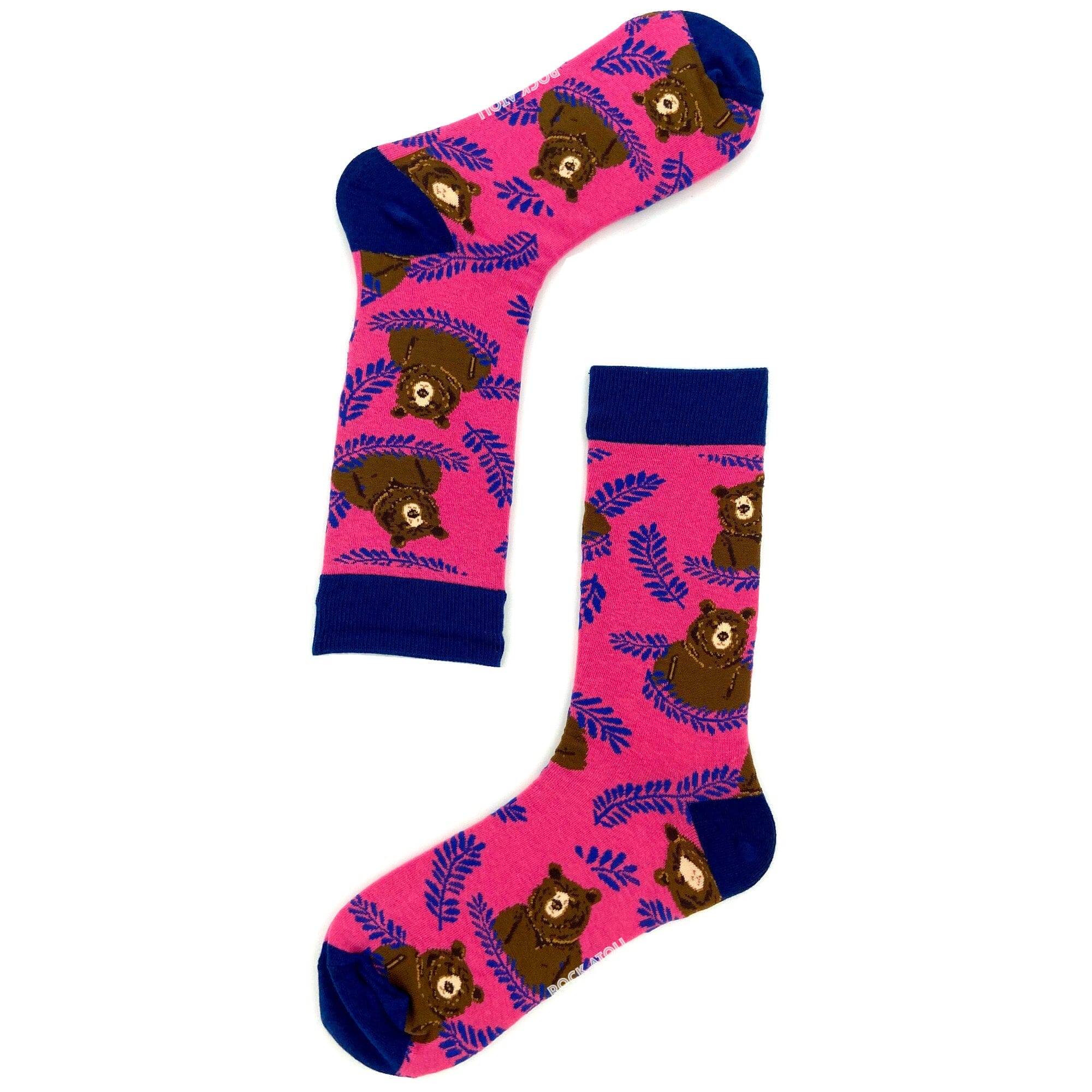 Bright Pink Unisex Brown Bear Patterned Comfy Novelty Crew Socks
