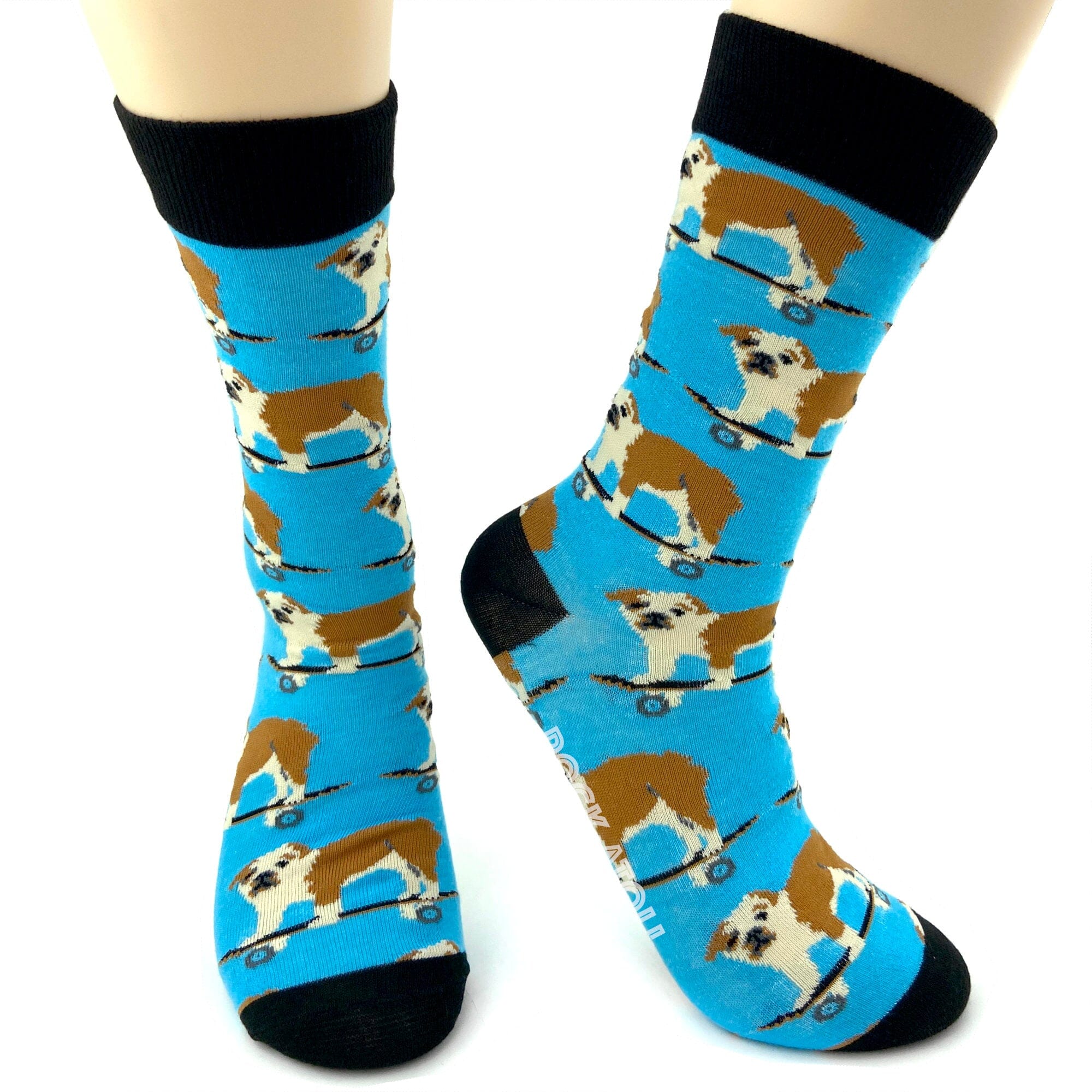 Dog Lovers Adorable Bulldogs on Skateboards Patterned Novelty Socks