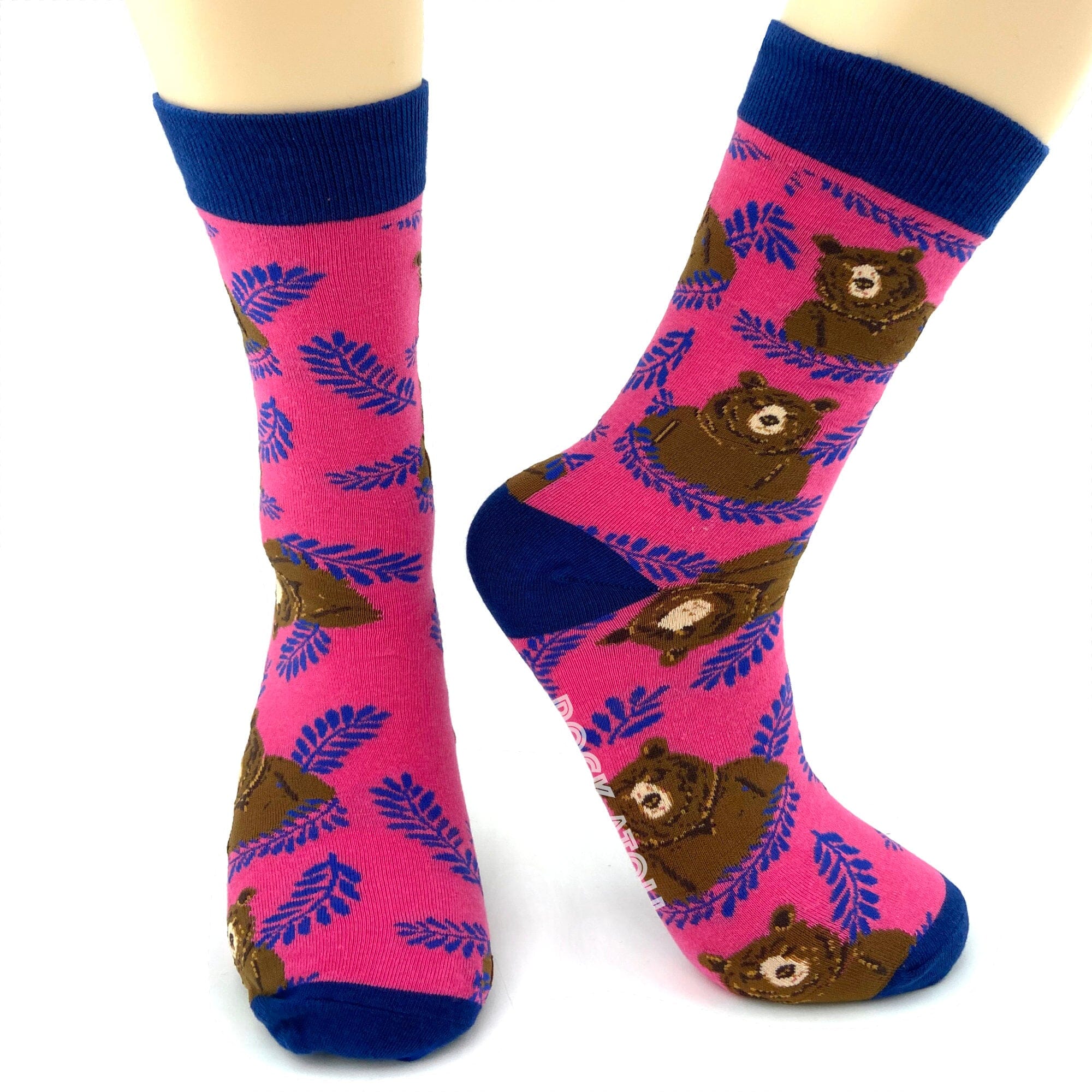Bright Pink Unisex Brown Bear Patterned Comfy Novelty Crew Socks