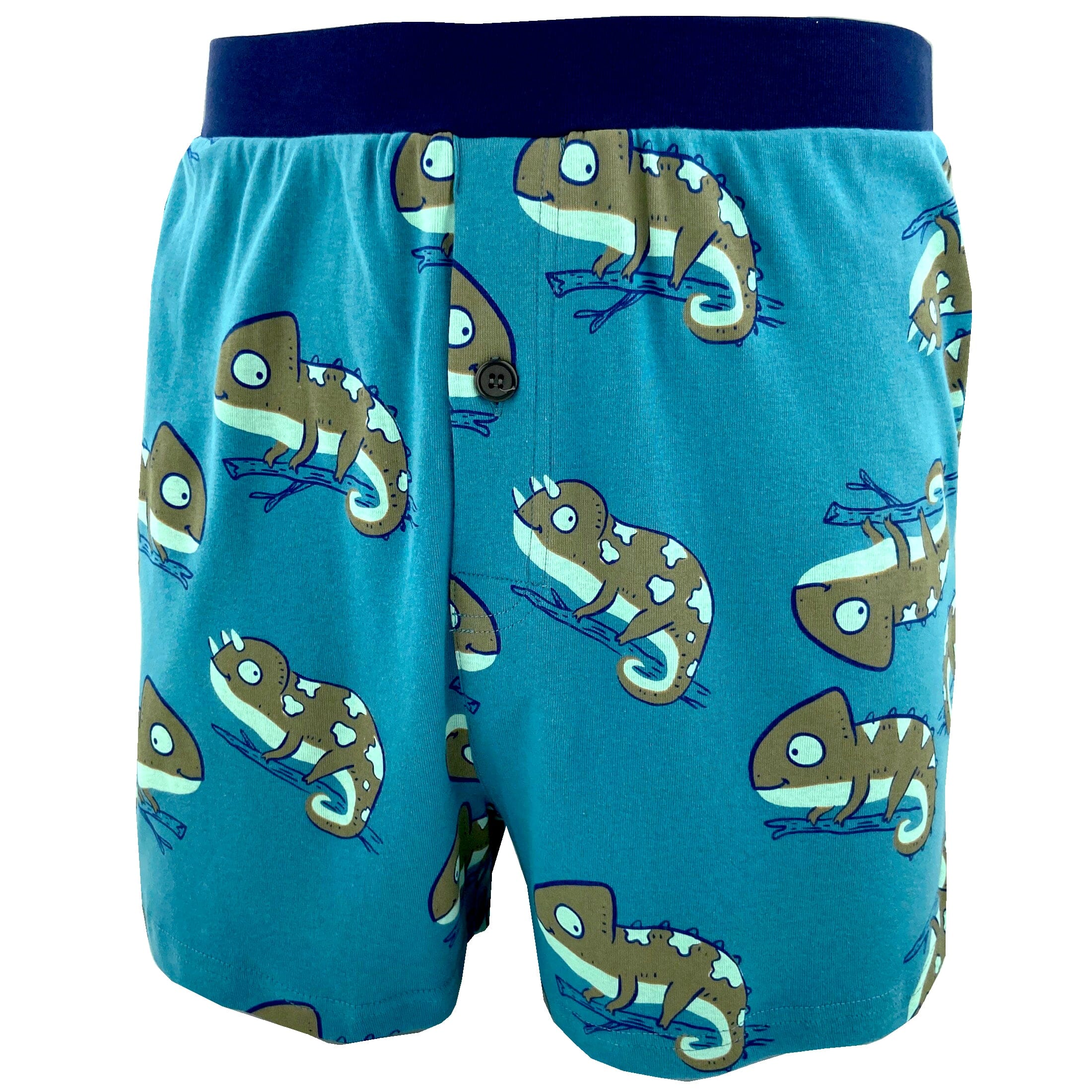 Men's Iguana Print Chameleon Patterned Cotton Knit Boxer Pajama Shorts