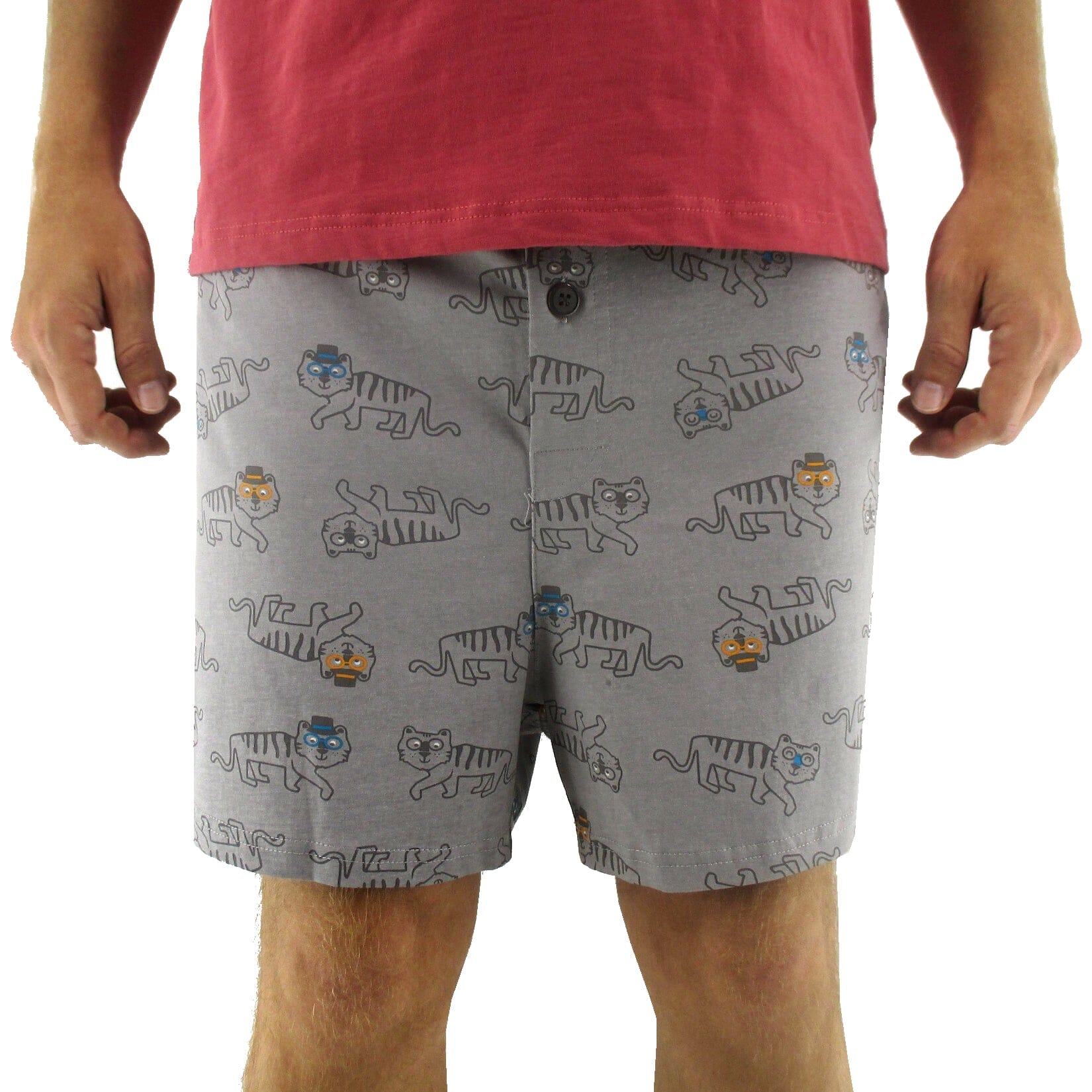 Comfy Sleepwear Cute Tiger All Over Print Cotton Pajama Shorts for Men