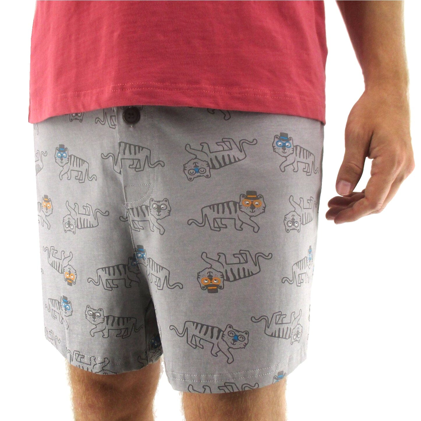 Comfy Sleepwear Cute Tiger All Over Print Cotton Pajama Shorts for Men