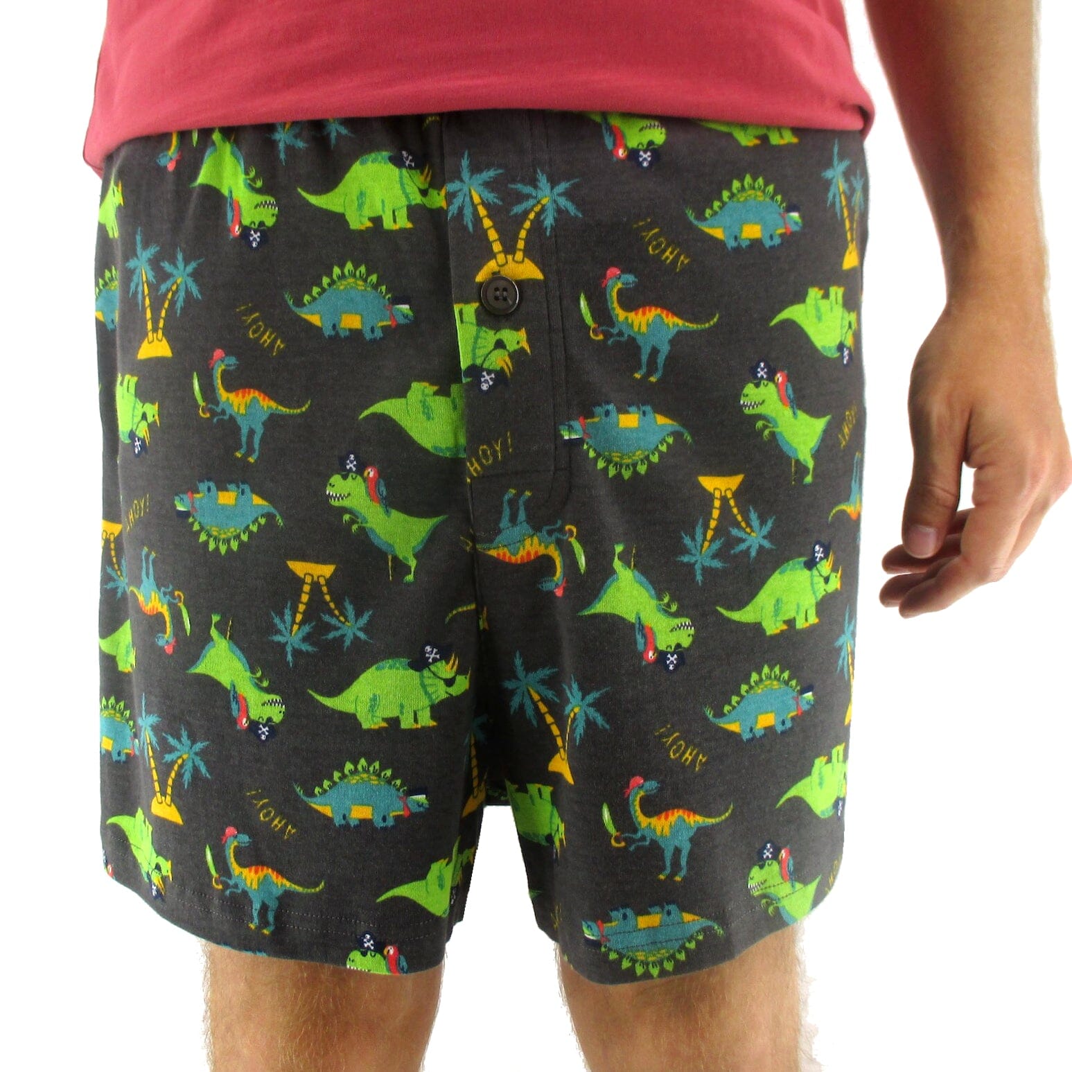 Men's Dinosaur Pirates All-Over-Print Cotton Jersey Knit Pajama Shorts
