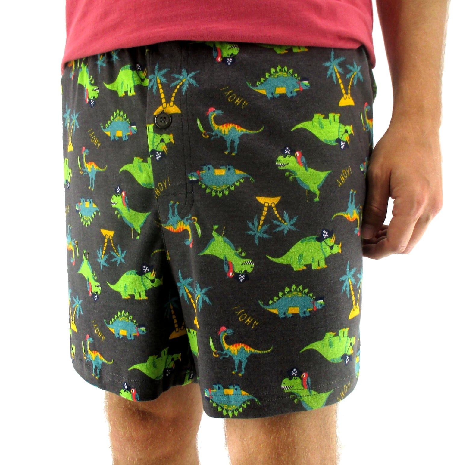Men's Dinosaur Pirates All-Over-Print Cotton Jersey Knit Pajama Shorts