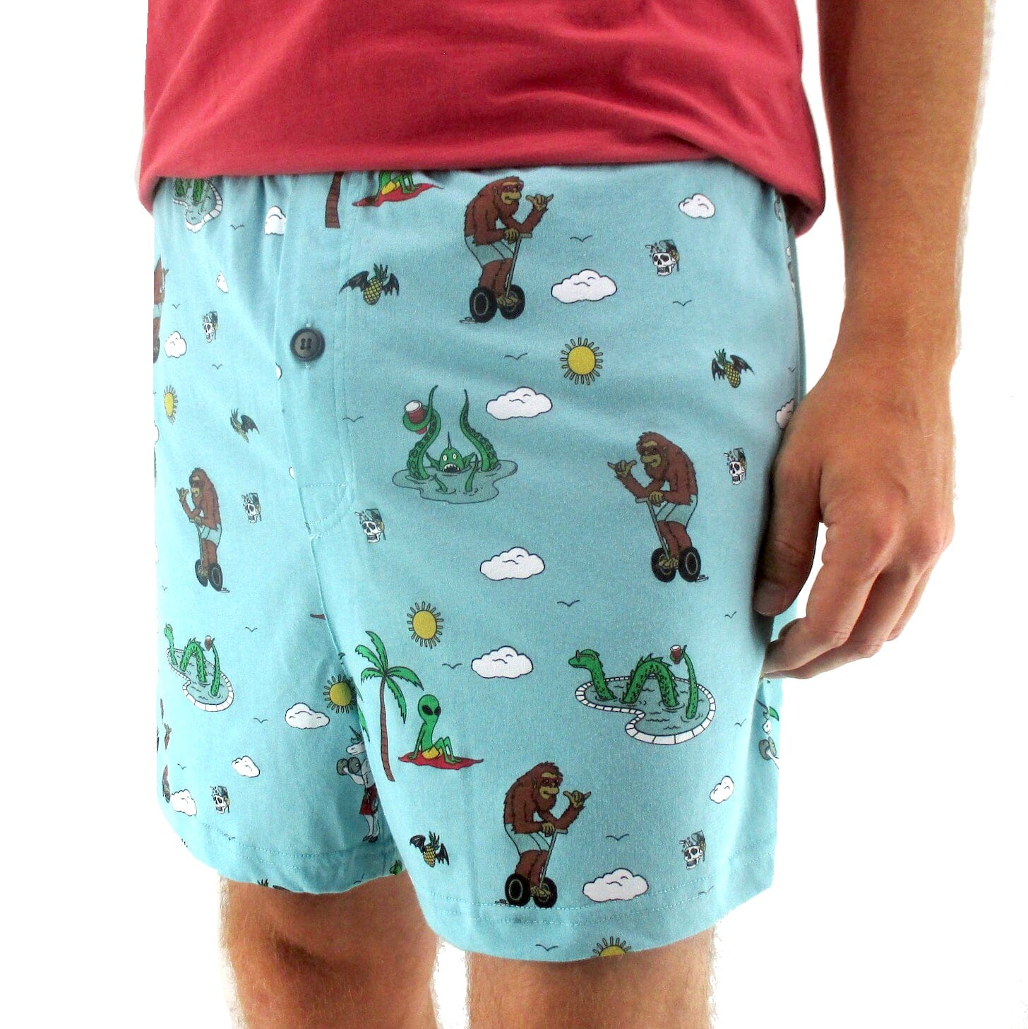 Men's Trippy Unicorn Yeti Loch Ness Alien Novelty Print Pajama Shorts